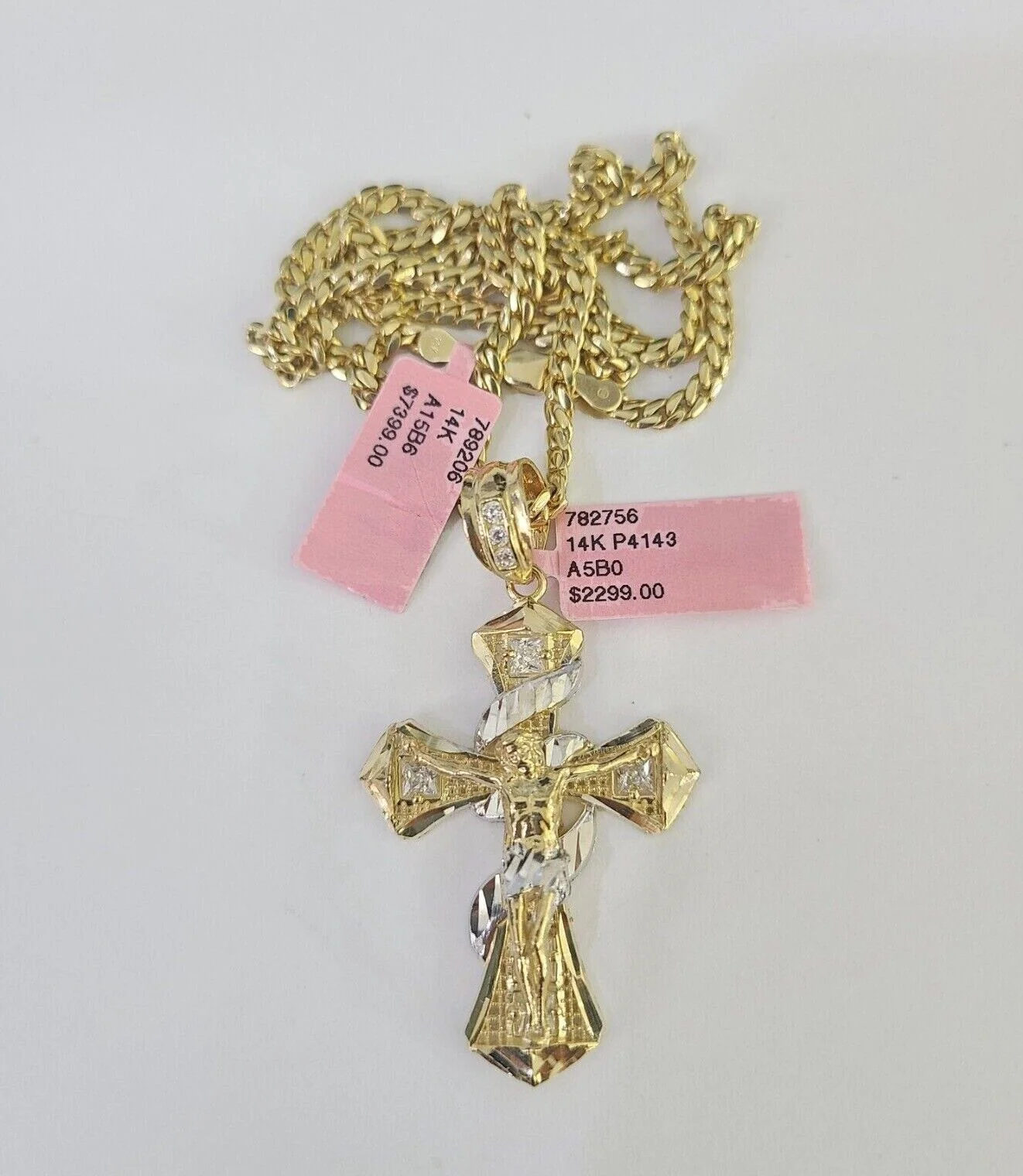 Real 14k Solid Chain Cross Charm Set Miami Cuban Link 3mm Necklace Pendant Gold - Image 6