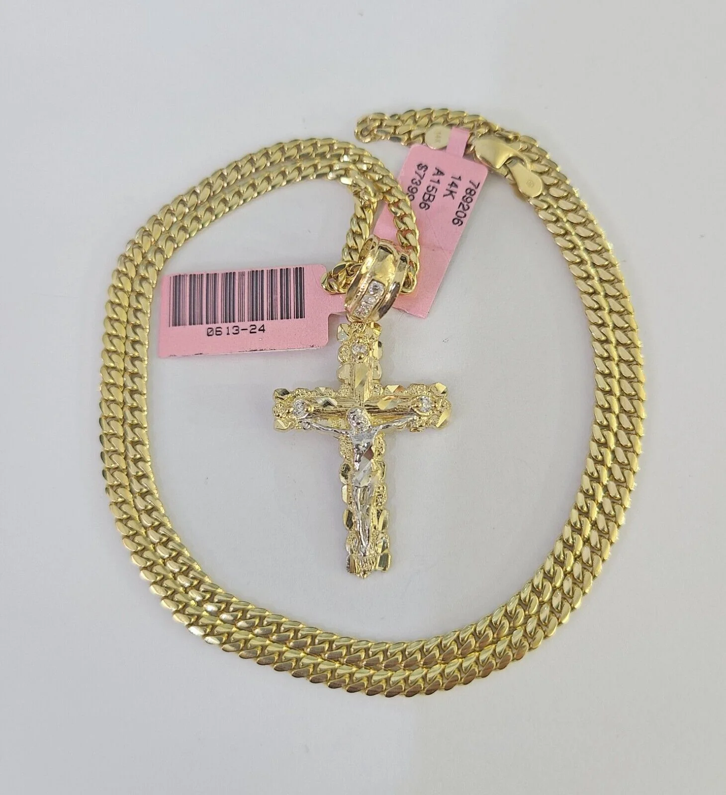 Real 14k Solid Chain Cross Charm Set Miami Cuban Link 3mm Necklace Pendant Gold - Image 3