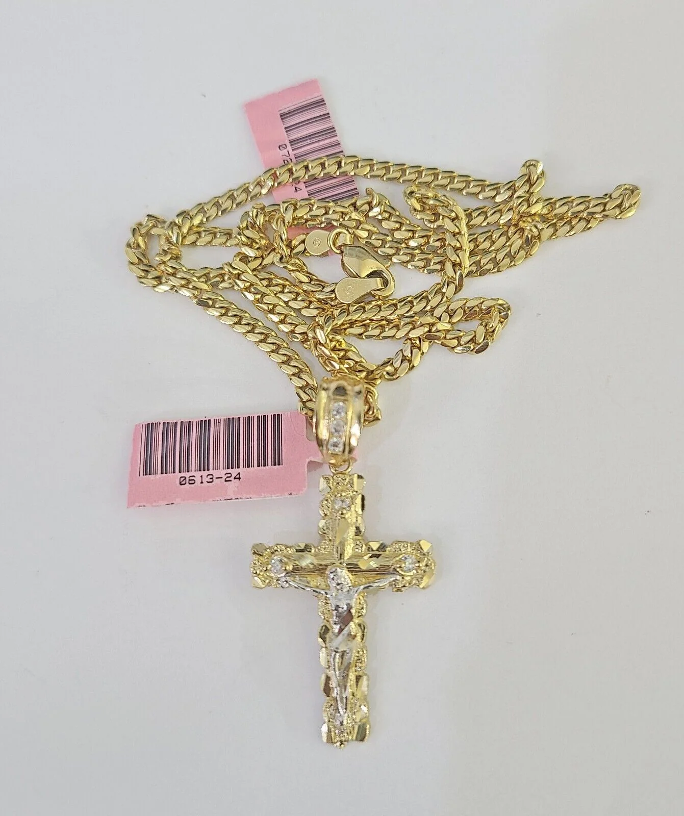 Real 14k Solid Chain Cross Charm Set Miami Cuban Link 3mm Necklace Pendant Gold - Image 6