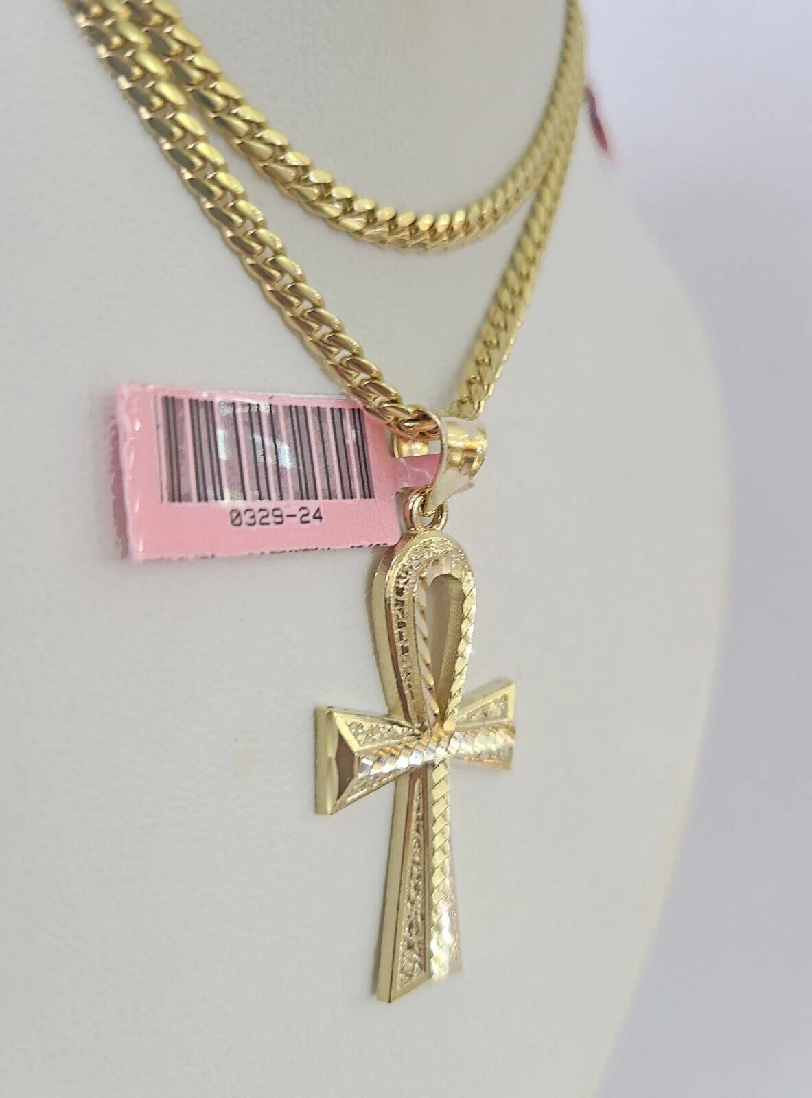 Real 14k Solid Chain Cross Charm Set Miami Cuban Link 3mm Necklace Pendant Gold - Image 2