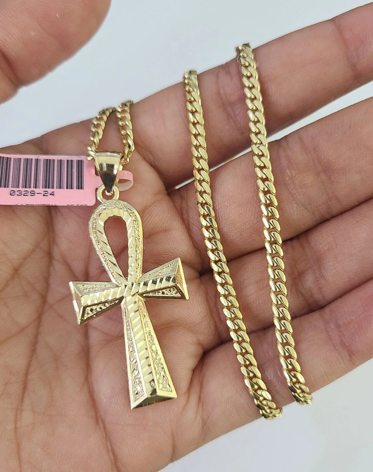 Real 14k Solid Chain Cross Charm Set Miami Cuban Link 3mm Necklace Pendant Gold - Image 6