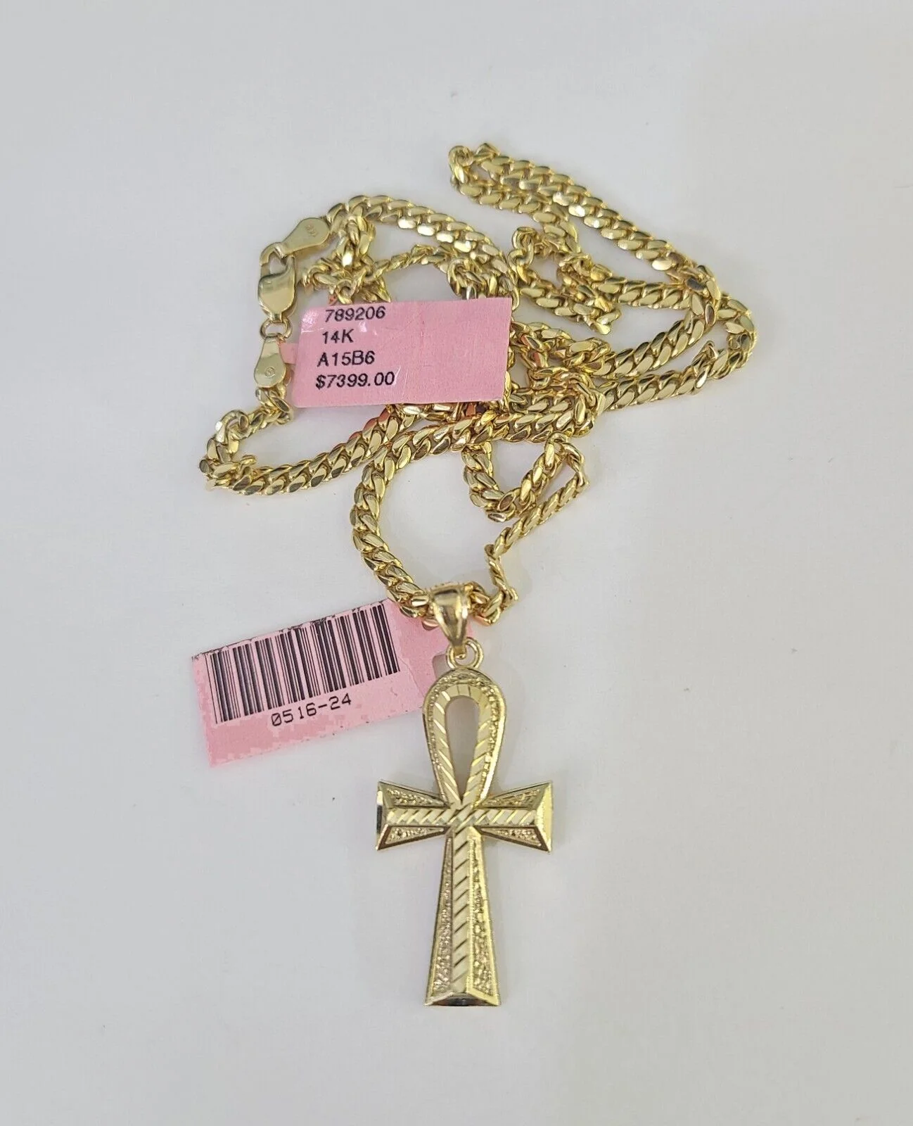 Real 14k Solid Chain Cross Charm Set Miami Cuban Link 3mm Necklace Pendant Gold - Image 5