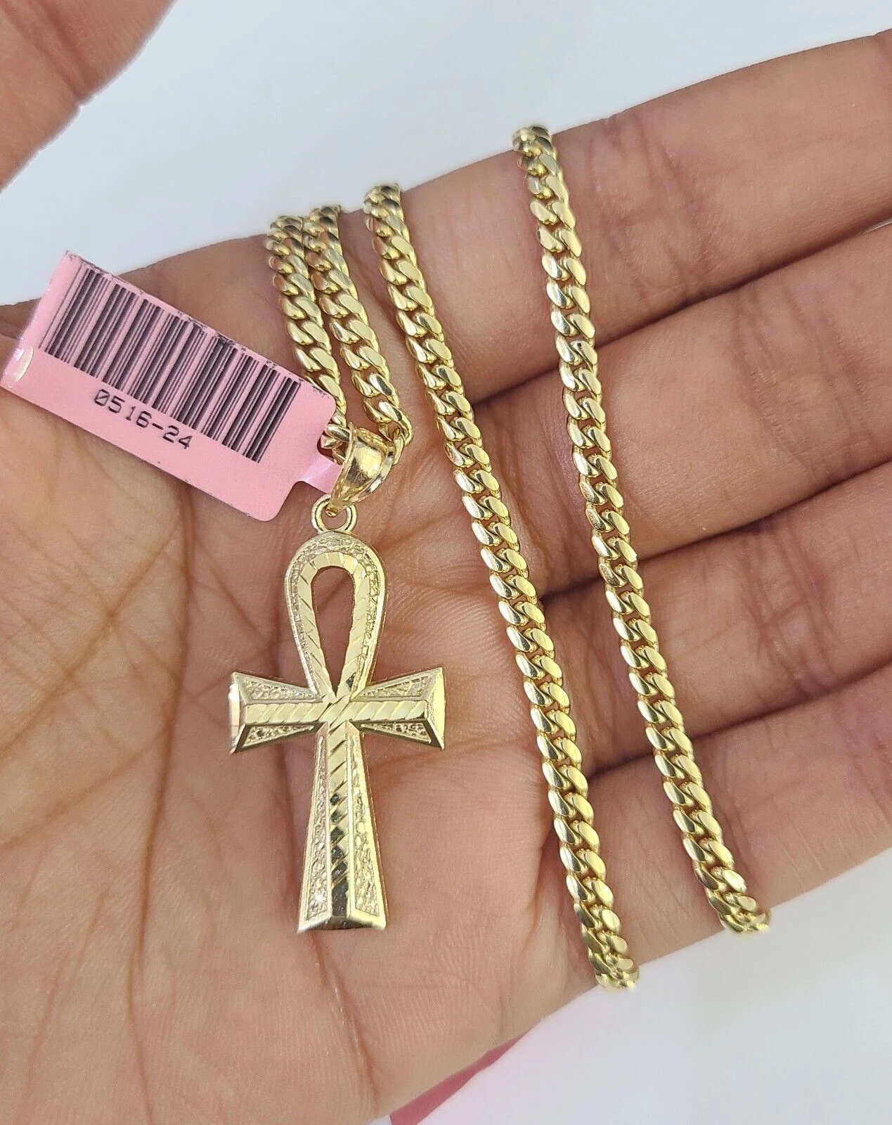 Real 14k Solid Chain Cross Charm Set Miami Cuban Link 3mm Necklace Pendant Gold - Image 6
