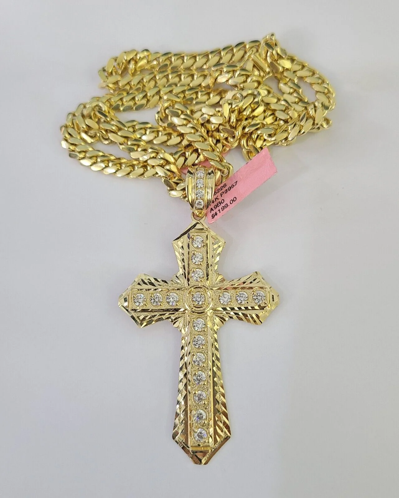 Real 14k Solid Chain Cross Charm Set Miami Cuban Link 6mm Necklace Pendant Gold - Image 3