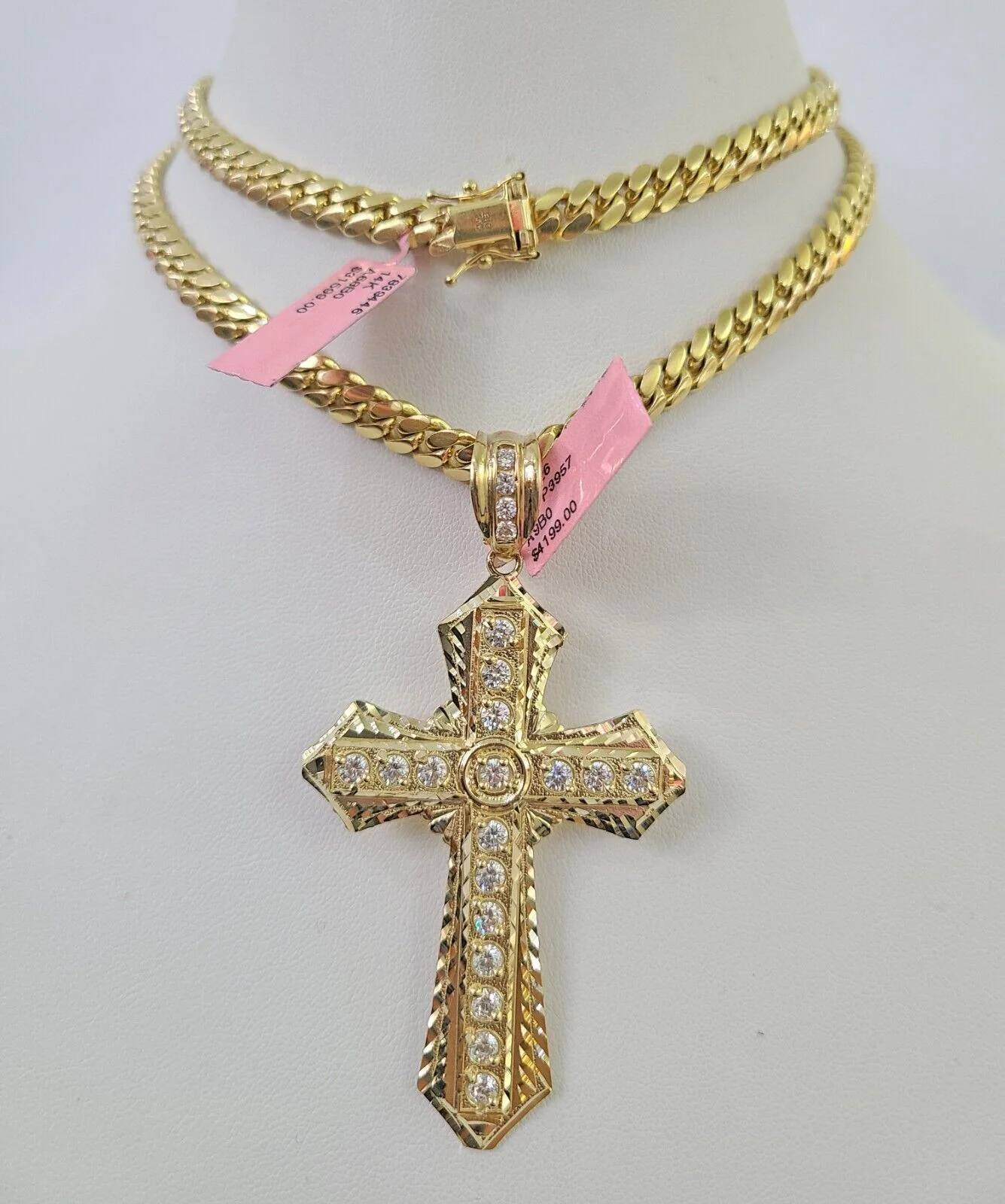 Real 14k Solid Chain Cross Charm Set Miami Cuban Link 6mm Necklace Pendant Gold - Image 6