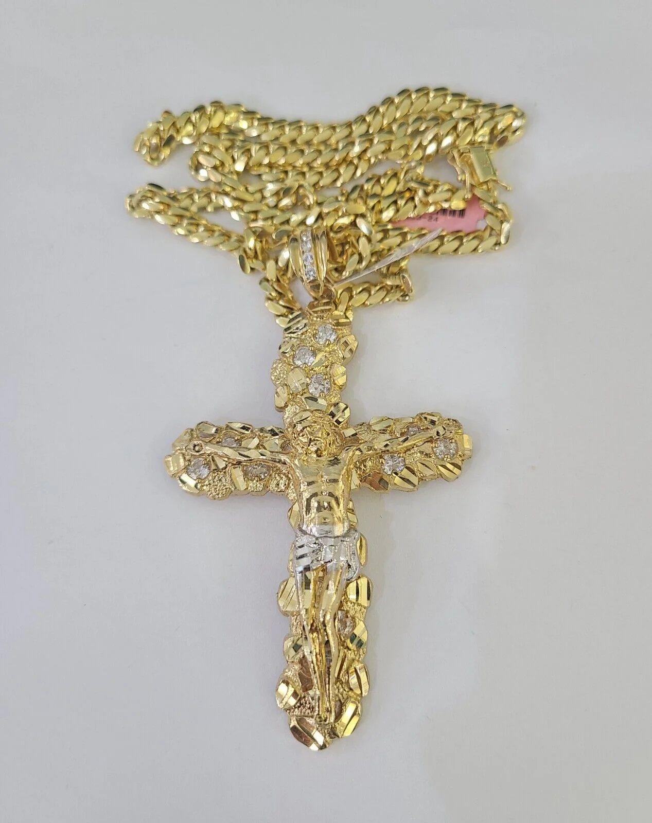 Real 14k Solid Chain Cross Charm Set Miami Cuban Link 6mm Necklace Pendant Gold - Image 4