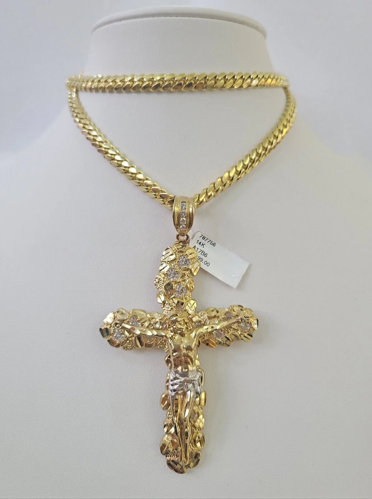Real 14k Solid Chain Cross Charm Set Miami Cuban Link 6mm Necklace Pendant Gold - Image 6