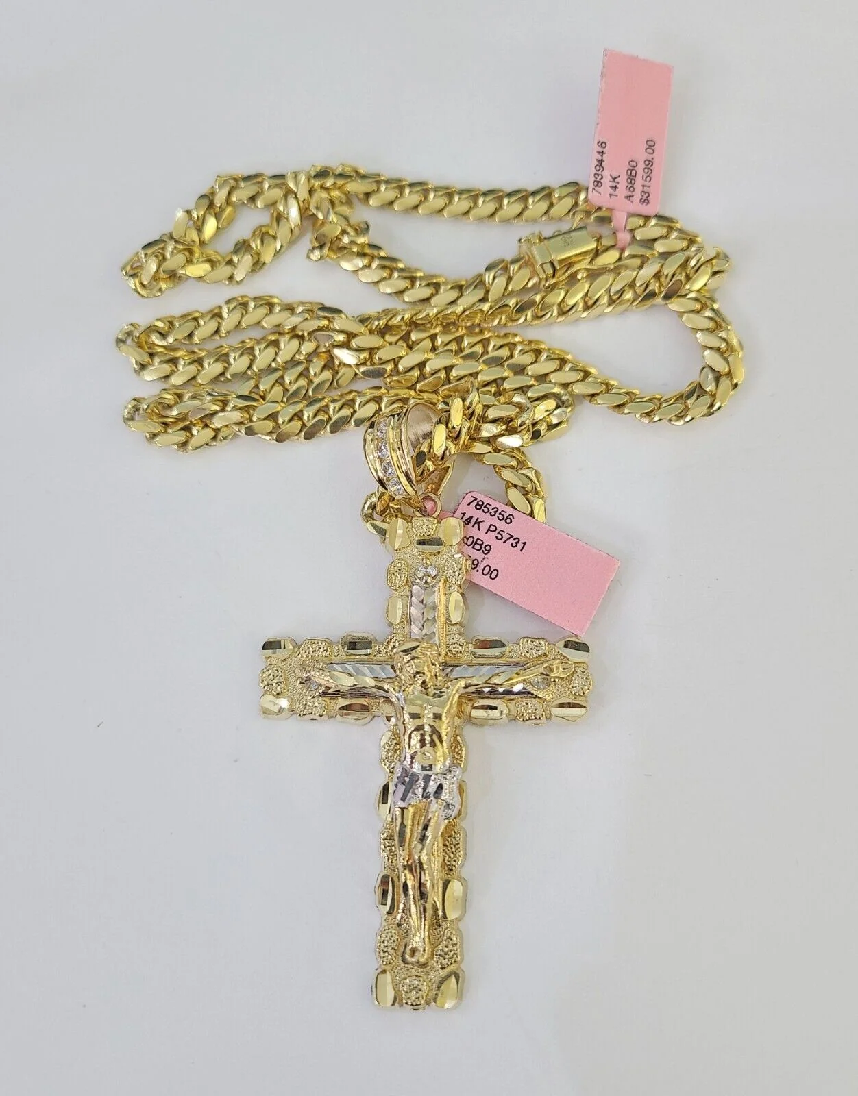 Real 14k Solid Chain Cross Charm Set Miami Cuban Link 6mm Necklace Pendant Gold - Image 5