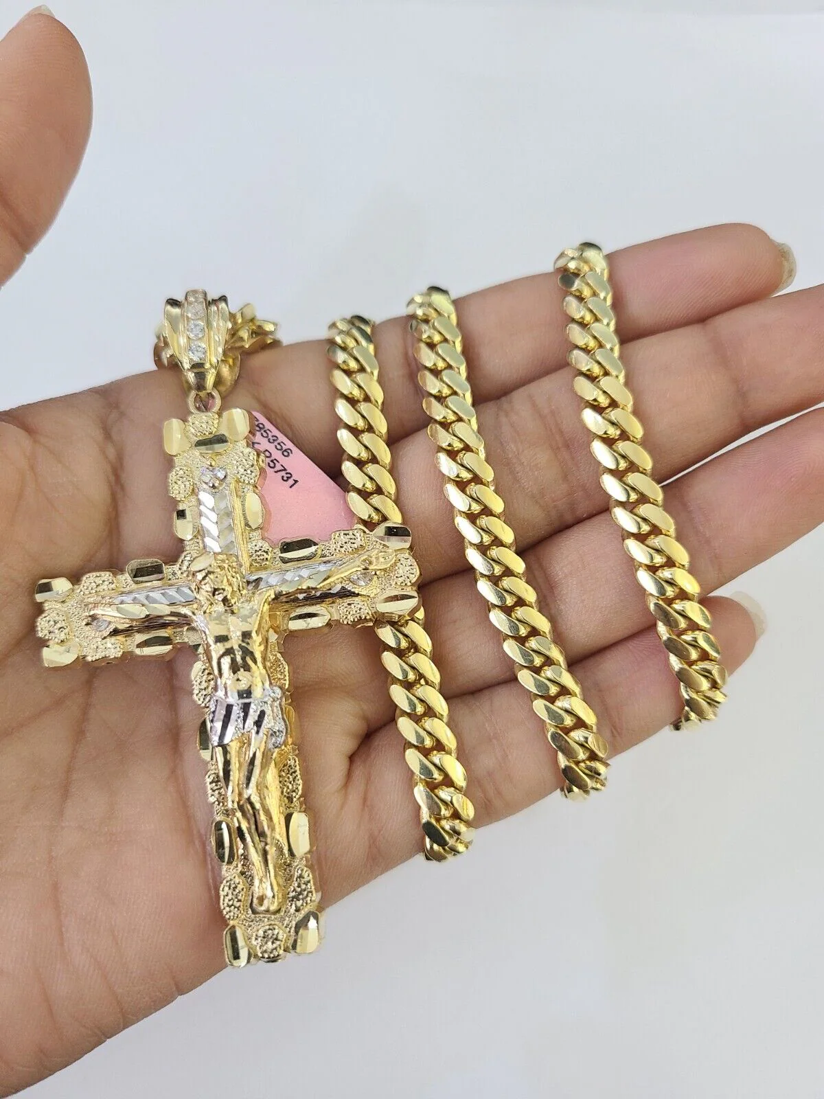 Real 14k Solid Chain Cross Charm Set Miami Cuban Link 6mm Necklace Pendant Gold - Image 6