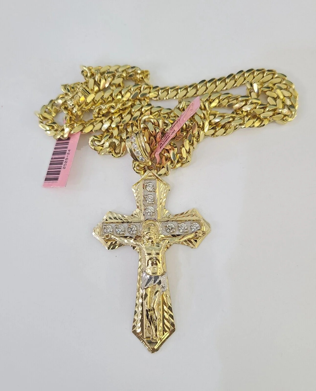 Real 14k Solid Chain Cross Charm Set Miami Cuban Link 6mm Necklace Pendant Gold - Image 4