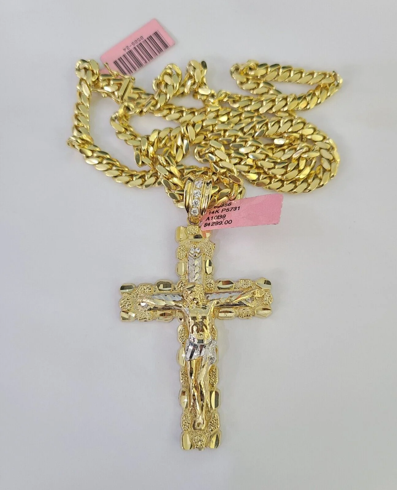 Real 14k Solid Chain Cross Charm Set Miami Cuban Link 6mm Necklace Pendant Gold - Image 4
