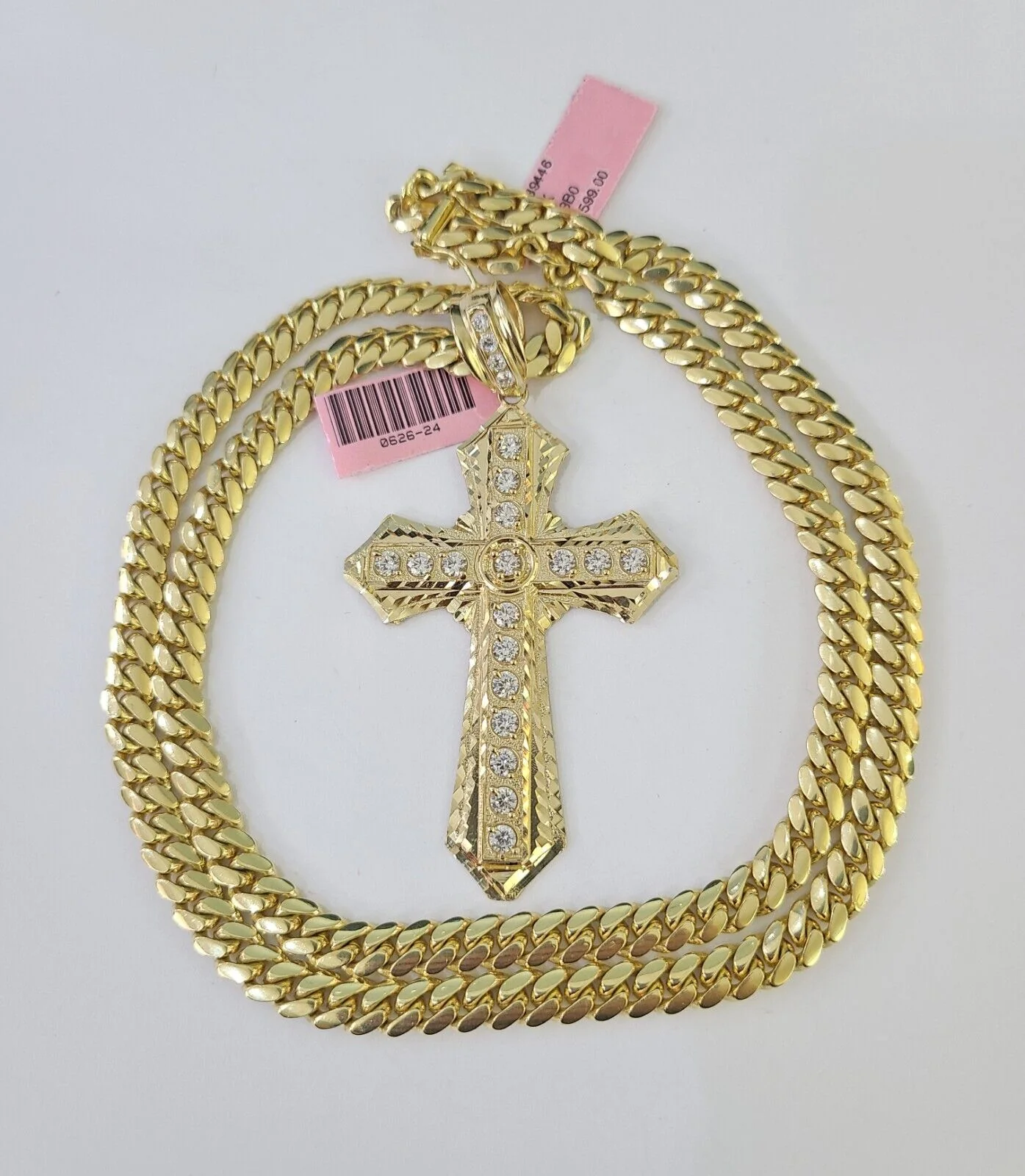 Real 14k Solid Chain Cross Charm Set Miami Cuban Link 6mm Necklace Pendant Gold - Image 3