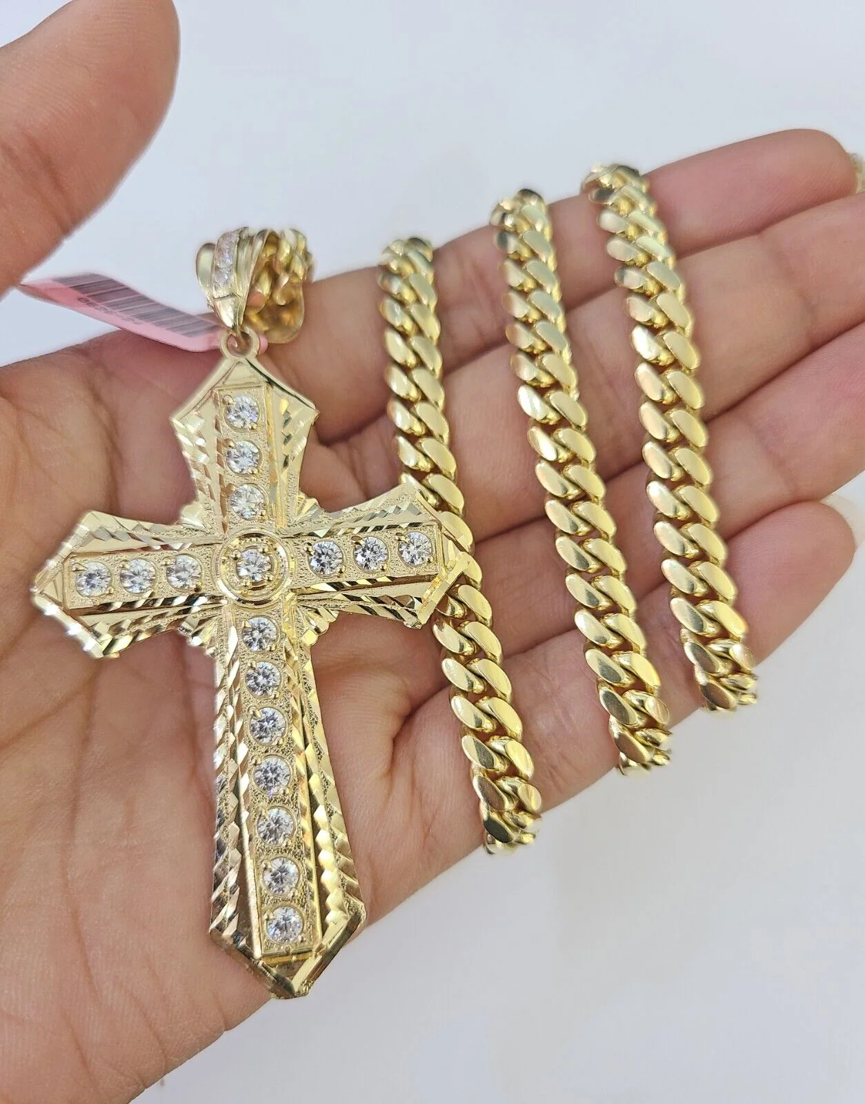 Real 14k Solid Chain Cross Charm Set Miami Cuban Link 6mm Necklace Pendant Gold - Image 4