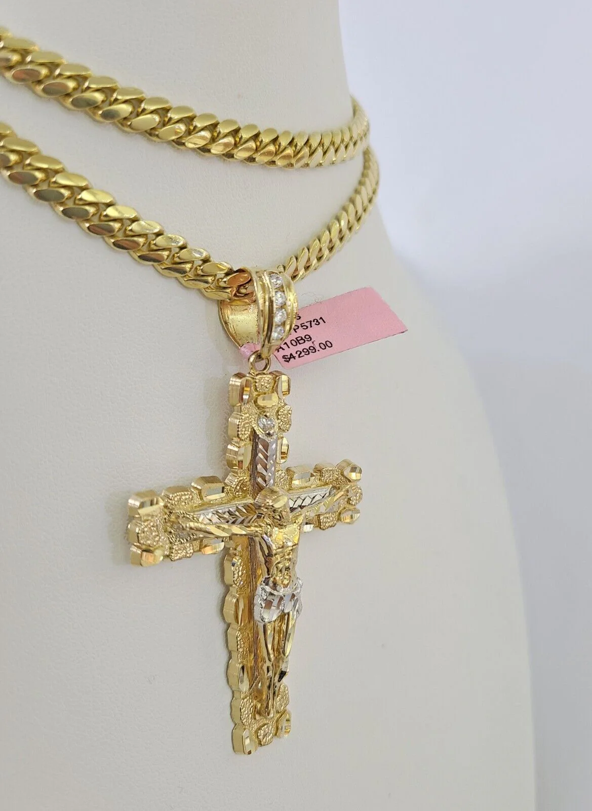 Real 14k Solid Chain Cross Charm Set Miami Cuban Link 6mm Necklace Pendant Gold - Image 5