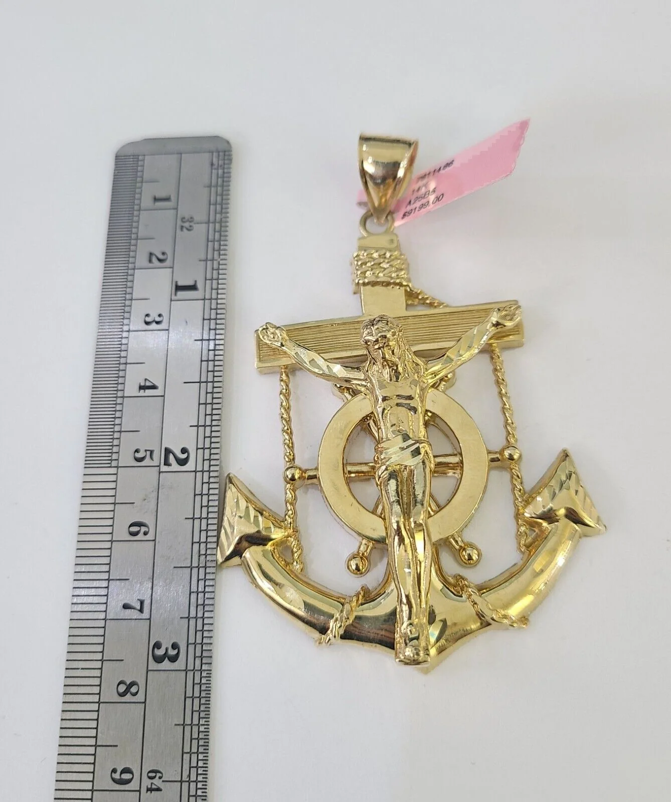 Real 14k Solid Chain Jesus Anchor Charm Set Miami Cuban 6mm Necklace Pendant - Image 4