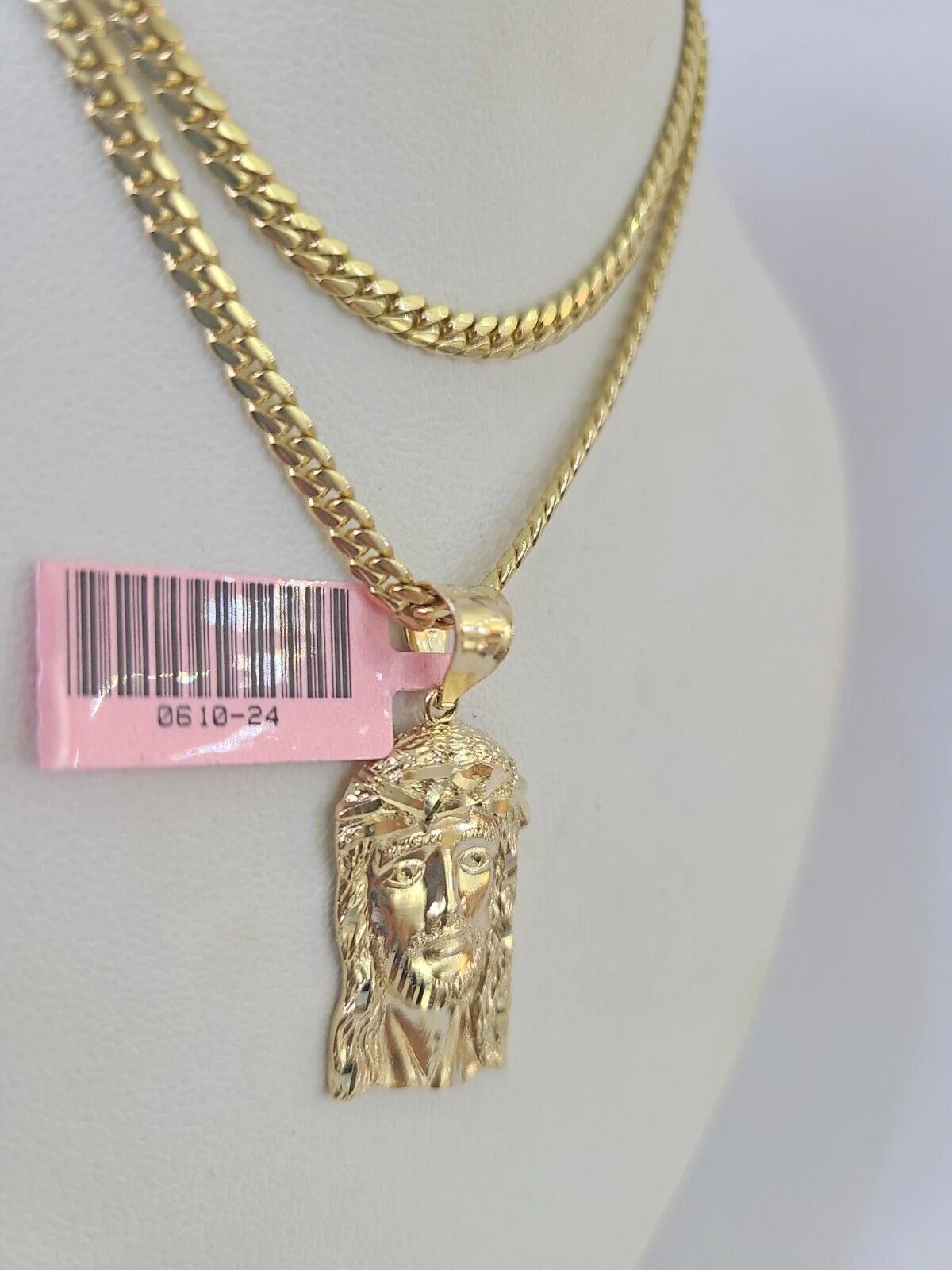 Real 14k Solid Chain Jesus Head Charm Set Miami Cuban 3mm Necklace Pendant - Image 2