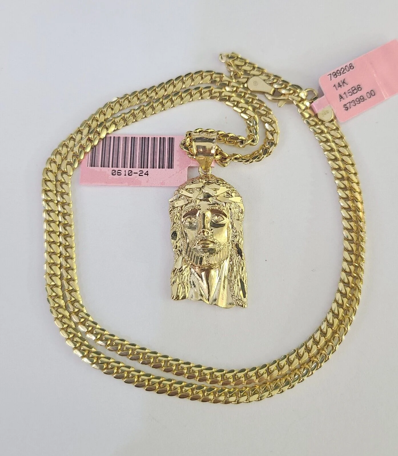 Real 14k Solid Chain Jesus Head Charm Set Miami Cuban 3mm Necklace Pendant - Image 3