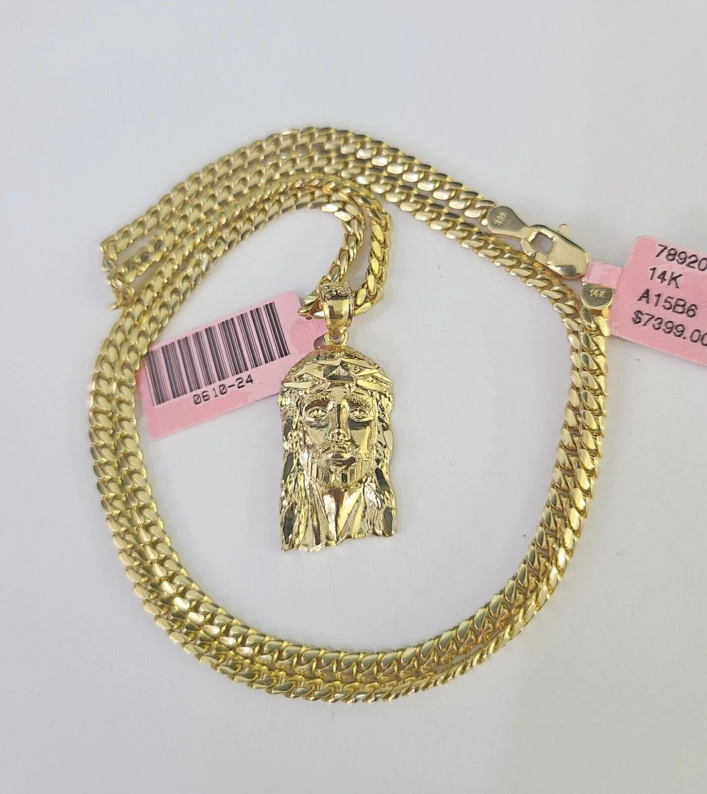 Real 14k Solid Chain Jesus Head Charm Set Miami Cuban 3mm Necklace Pendant - Image 2