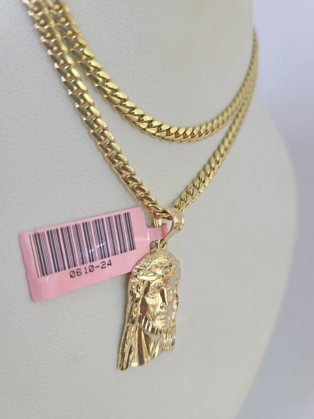 Real 14k Solid Chain Jesus Head Charm Set Miami Cuban 3mm Necklace Pendant - Image 3
