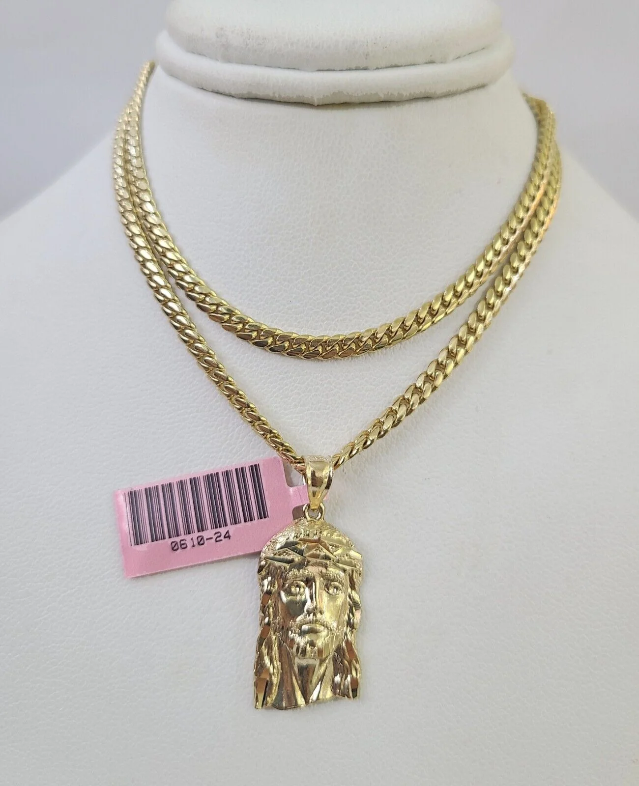 Real 14k Solid Chain Jesus Head Charm Set Miami Cuban 3mm Necklace Pendant - Image 6