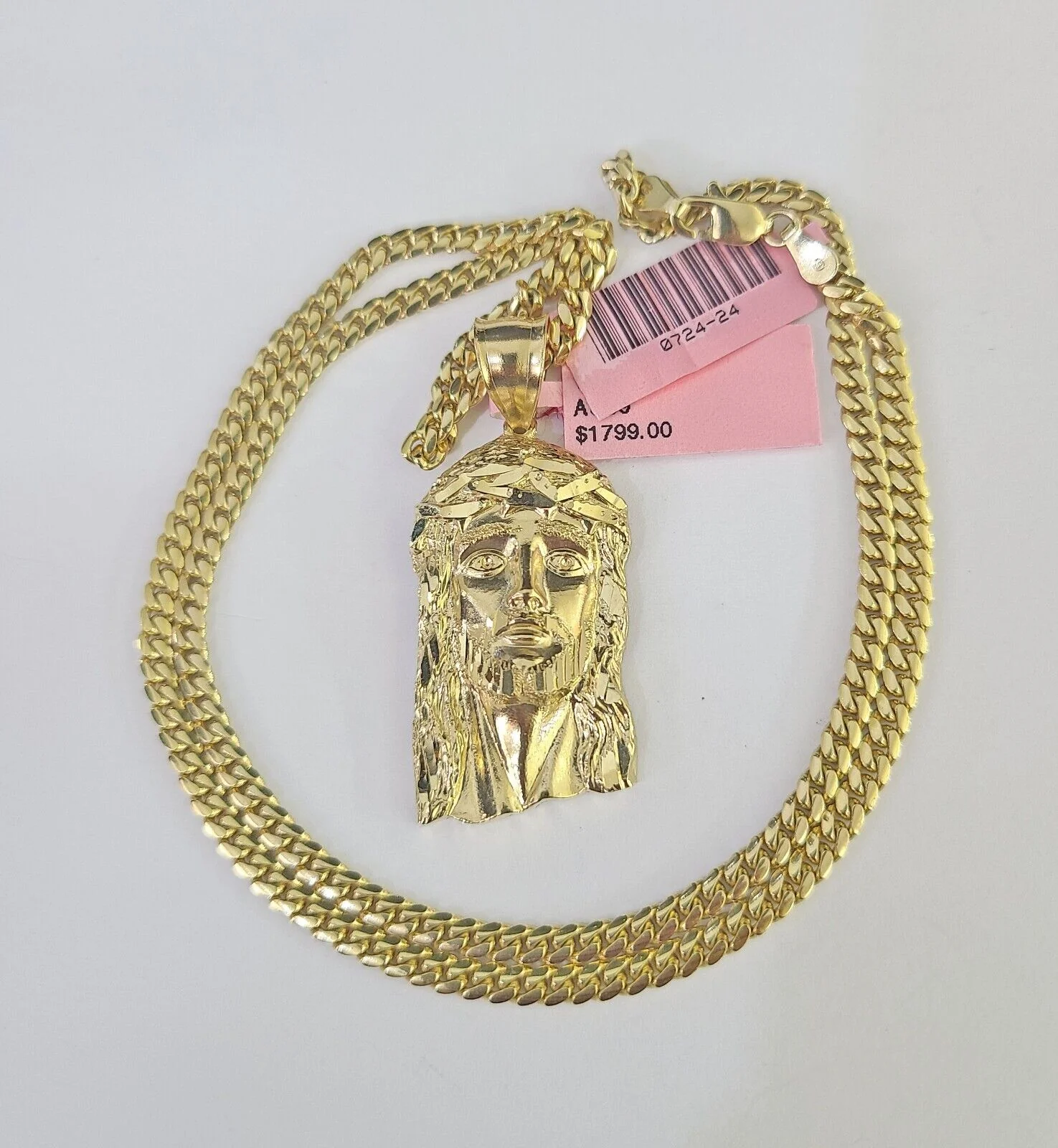 Real 14k Solid Chain Jesus Head Charm Set Miami Cuban 3mm Necklace Pendant - Image 3