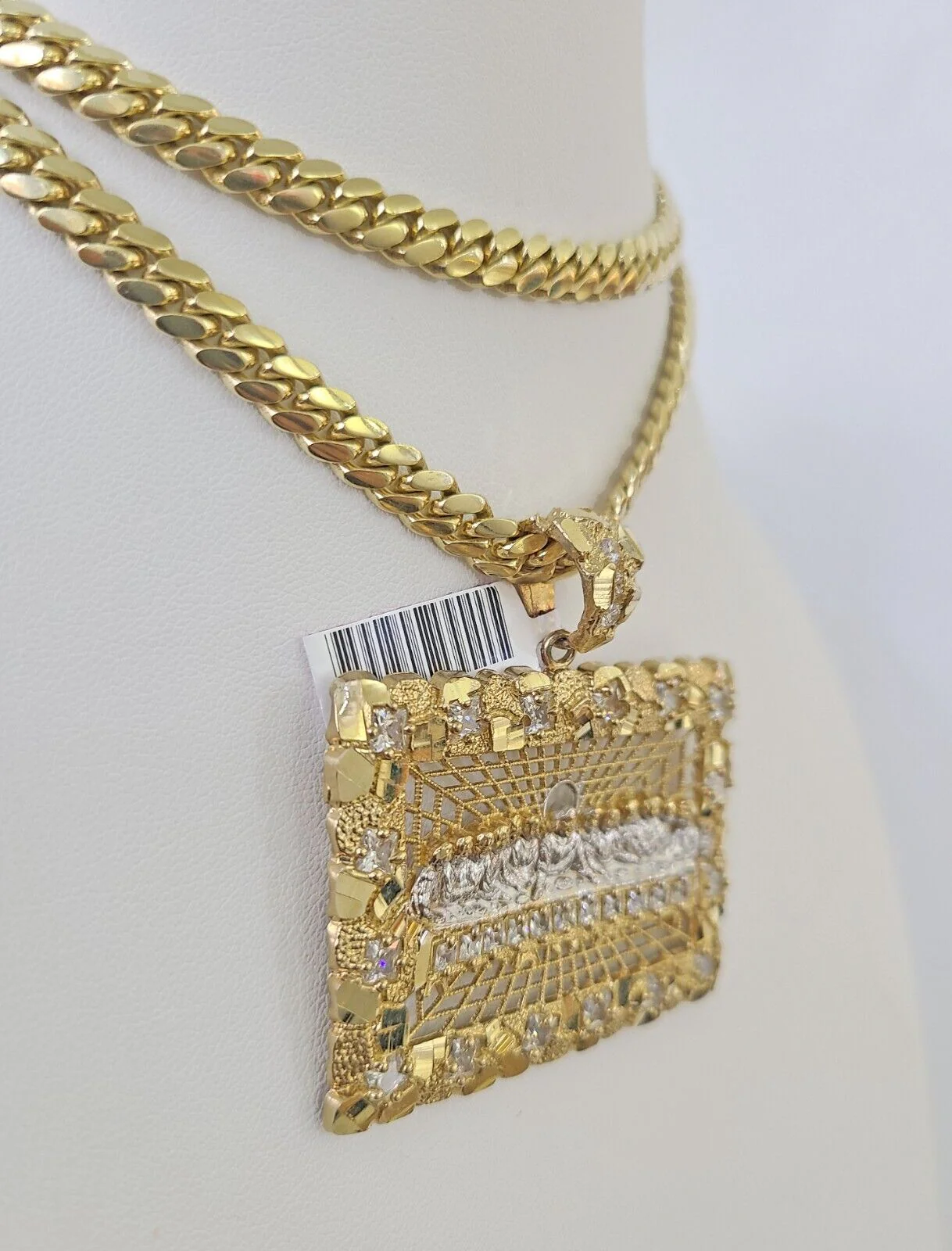 Real 14k Solid Chain Last Supper Charm Set Miami Cuban Link 6mm Necklace Pendant - Image 2