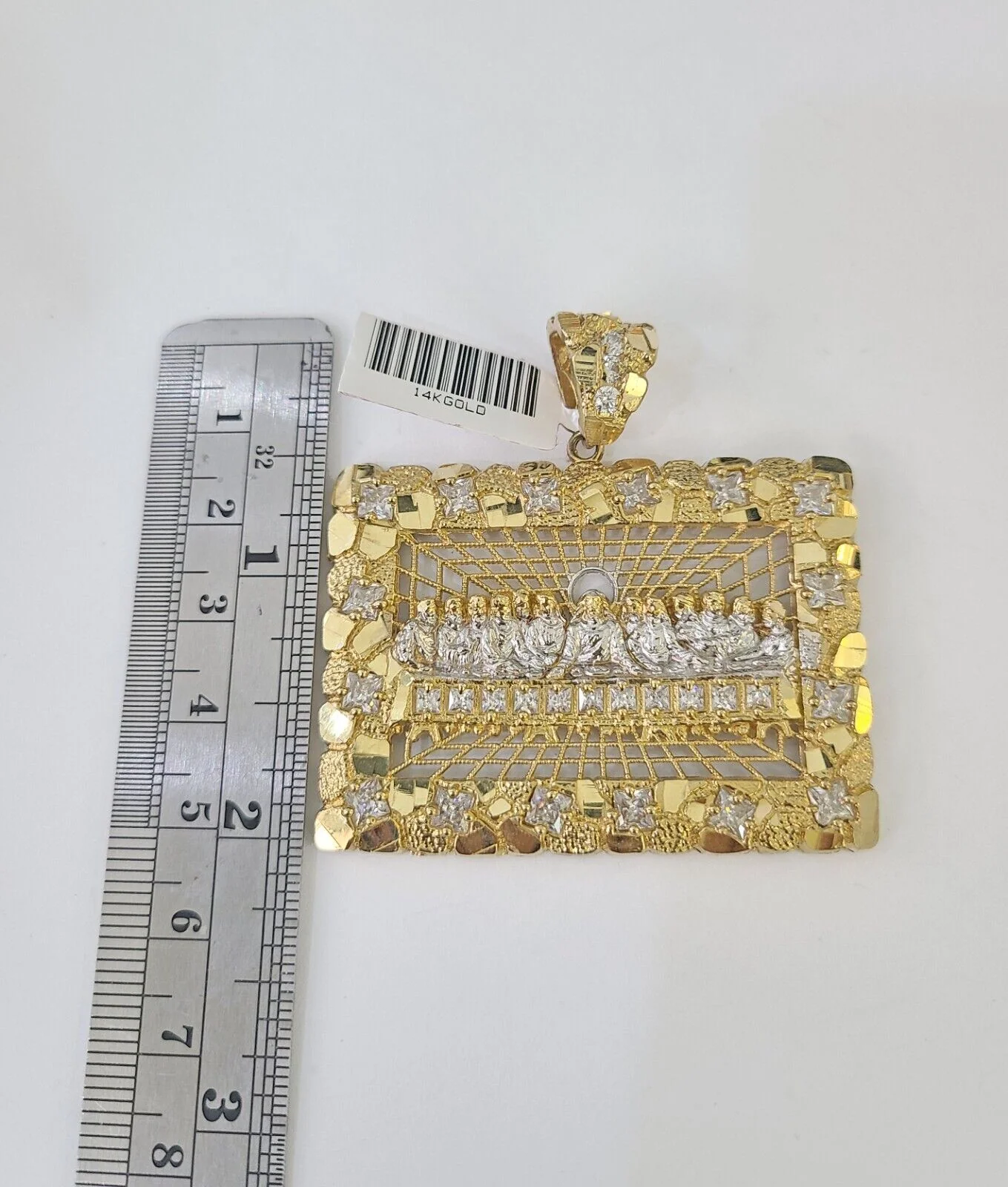 Real 14k Solid Chain Last Supper Charm Set Miami Cuban Link 6mm Necklace Pendant - Image 4