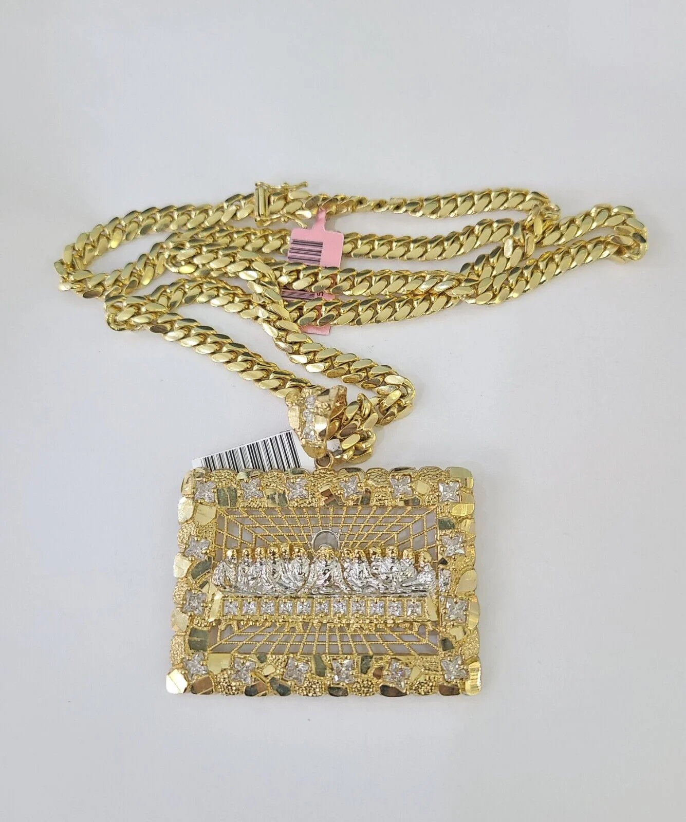 Real 14k Solid Chain Last Supper Charm Set Miami Cuban Link 6mm Necklace Pendant - Image 5