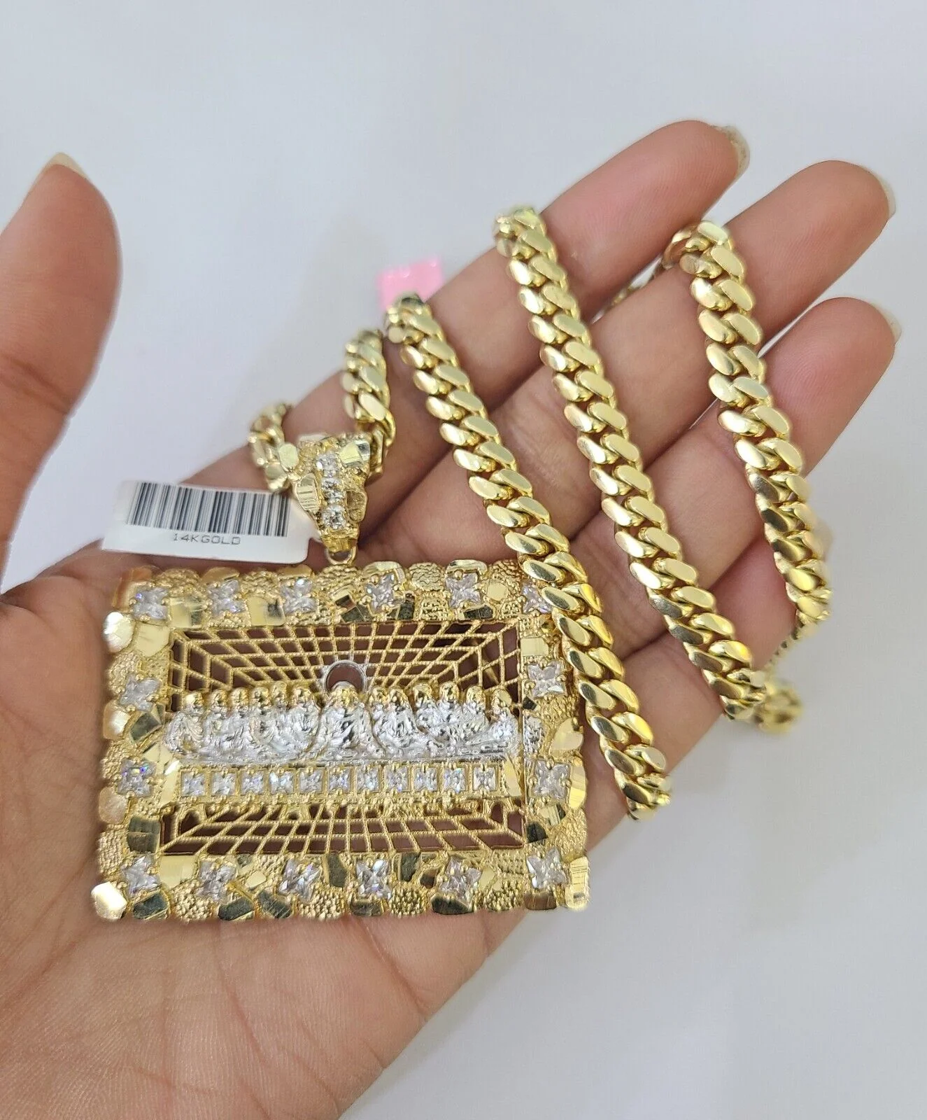 Real 14k Solid Chain Last Supper Charm Set Miami Cuban Link 6mm Necklace Pendant - Image 6