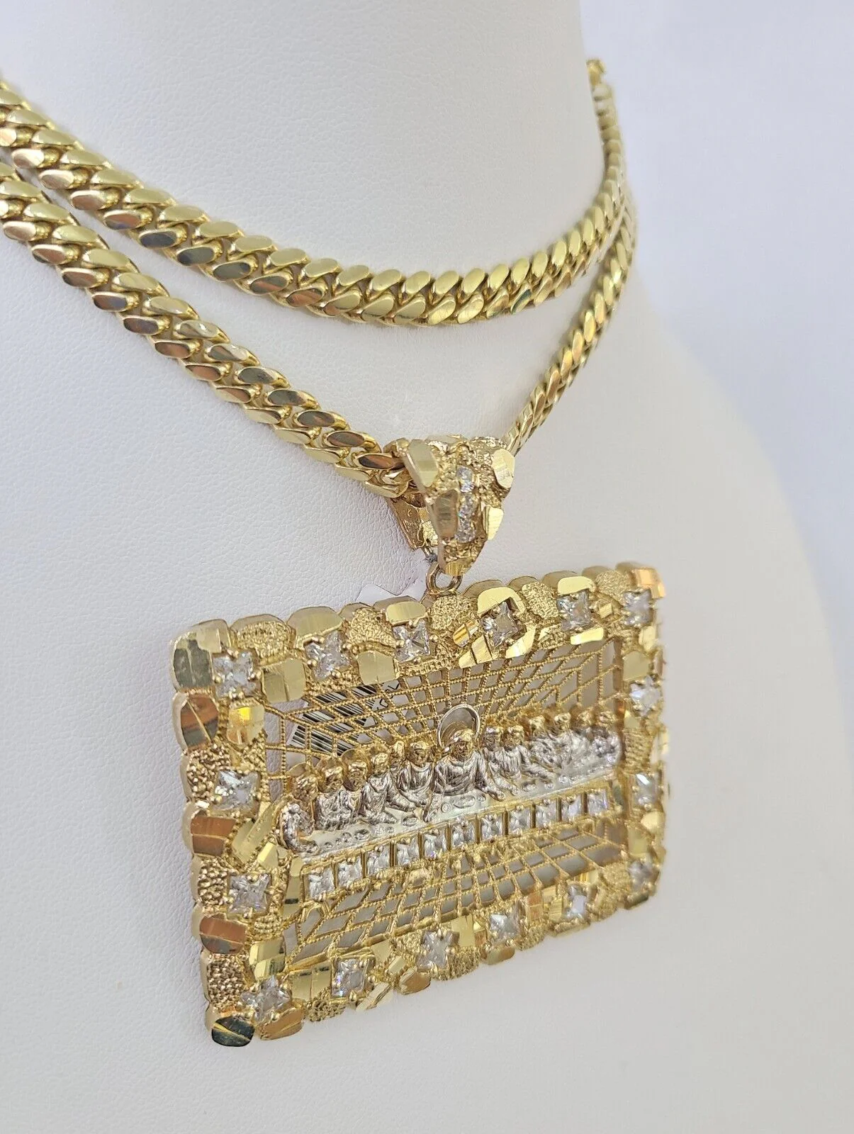 Real 14k Solid Chain Last Supper Charm Set Miami Cuban Link 6mm Necklace Pendant - Image 2