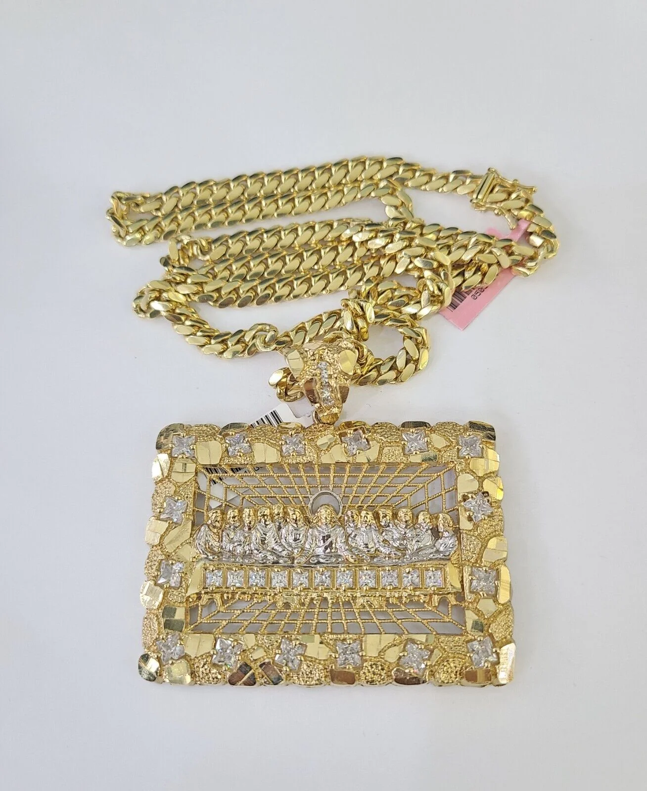 Real 14k Solid Chain Last Supper Charm Set Miami Cuban Link 6mm Necklace Pendant - Image 5