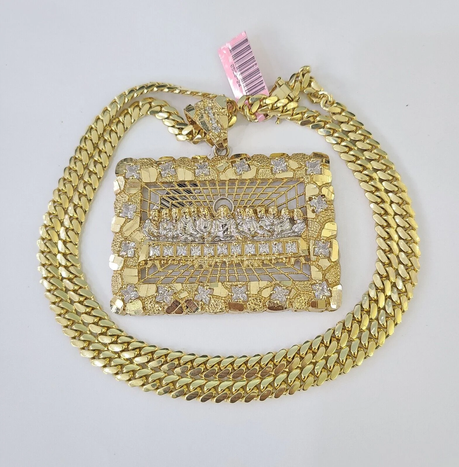 Real 14k Solid Chain Last Supper Charm Set Miami Cuban Link 6mm Necklace Pendant - Image 6