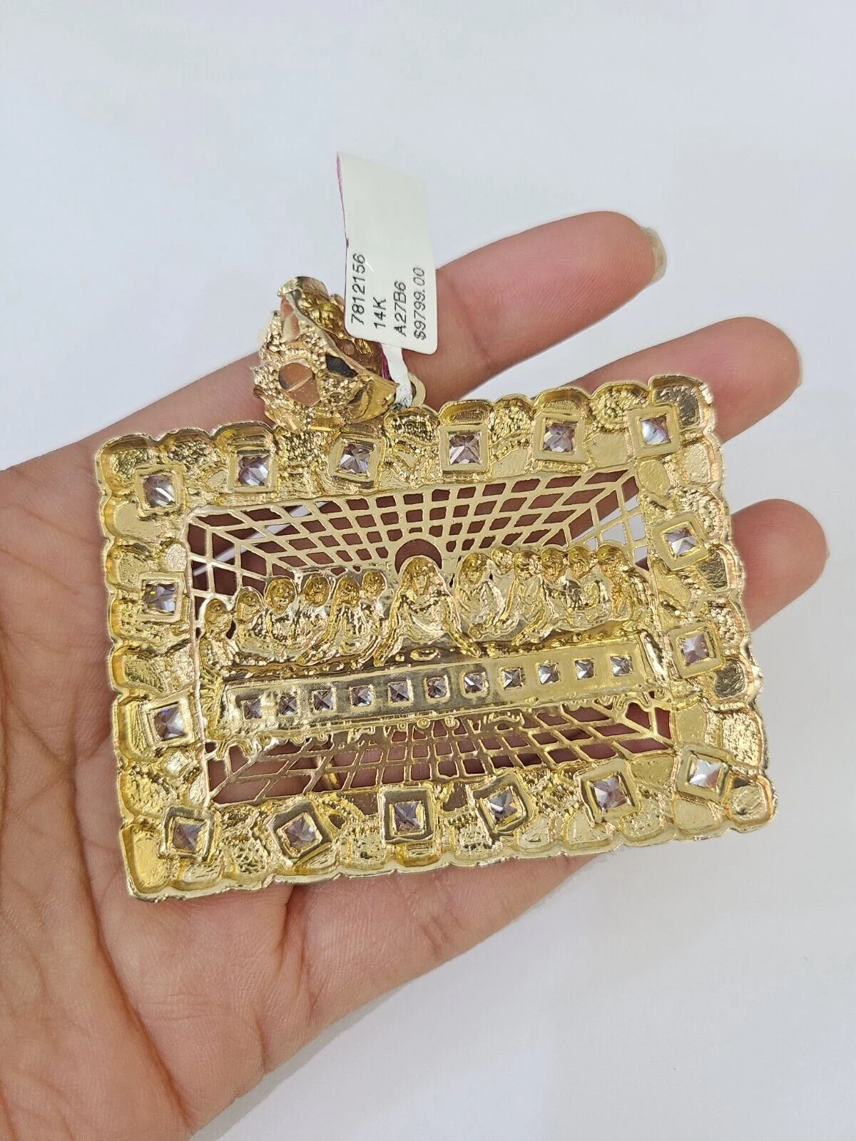 Real 14k Solid Chain Last Supper Charm Set Miami Cuban Link 6mm Necklace Pendant - Image 7