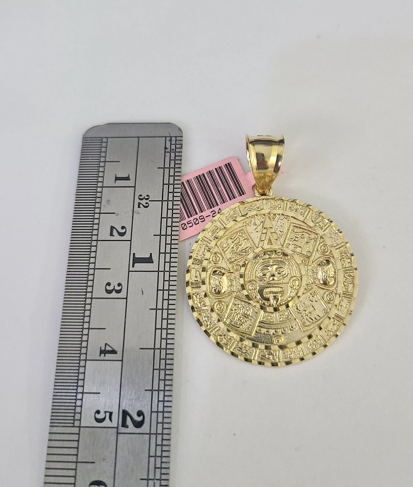 Real 14k Solid Chain Mayan Calendar Charm Set Miami Cuban 3mm Necklace Pendant - Image 2