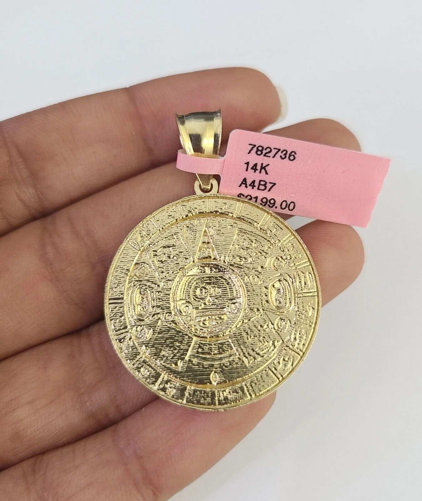 Real 14k Solid Chain Mayan Calendar Charm Set Miami Cuban 3mm Necklace Pendant - Image 7