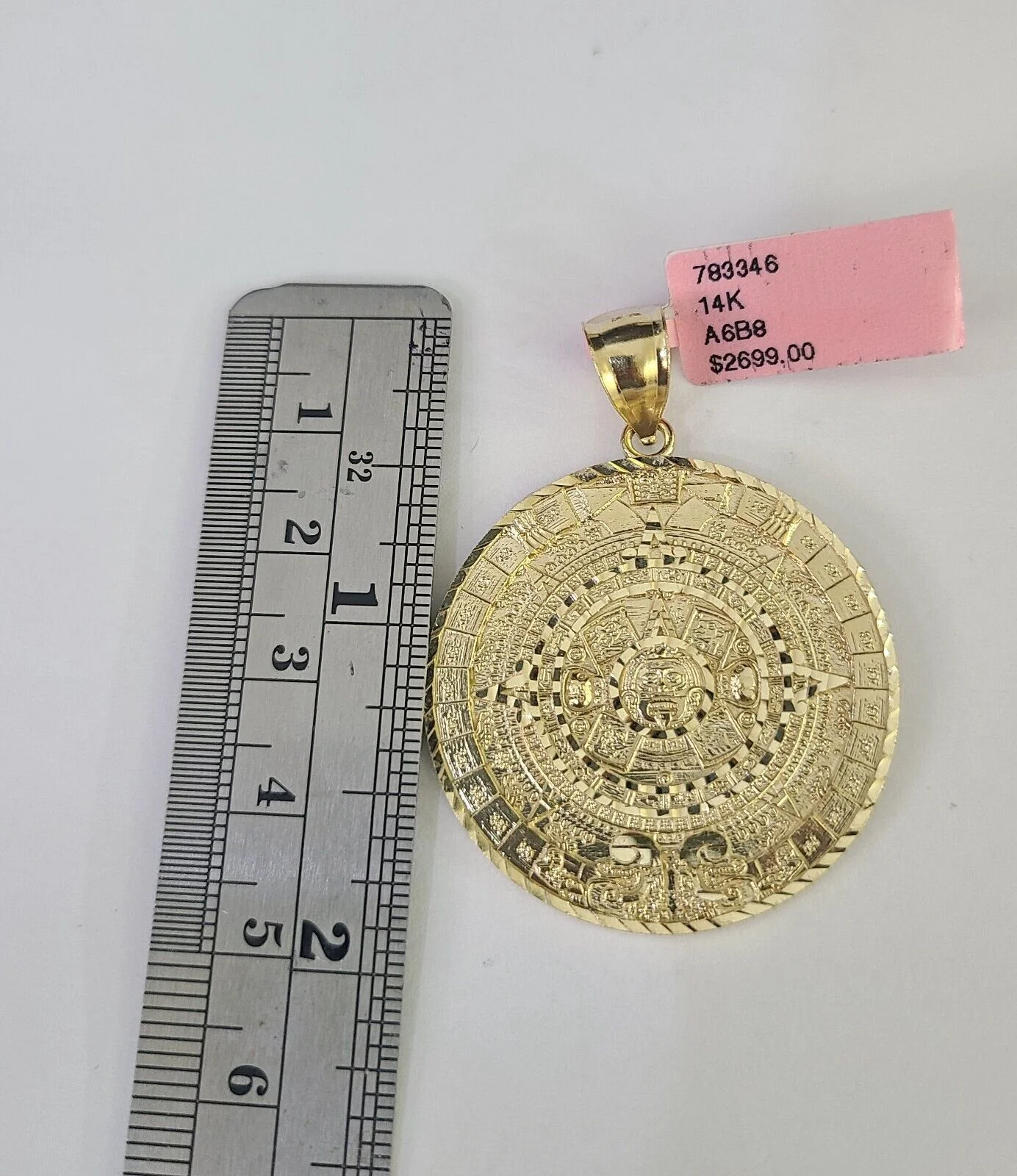 Real 14k Solid Chain Mayan Calendar Charm Set Miami Cuban 3mm Necklace Pendant - Image 4