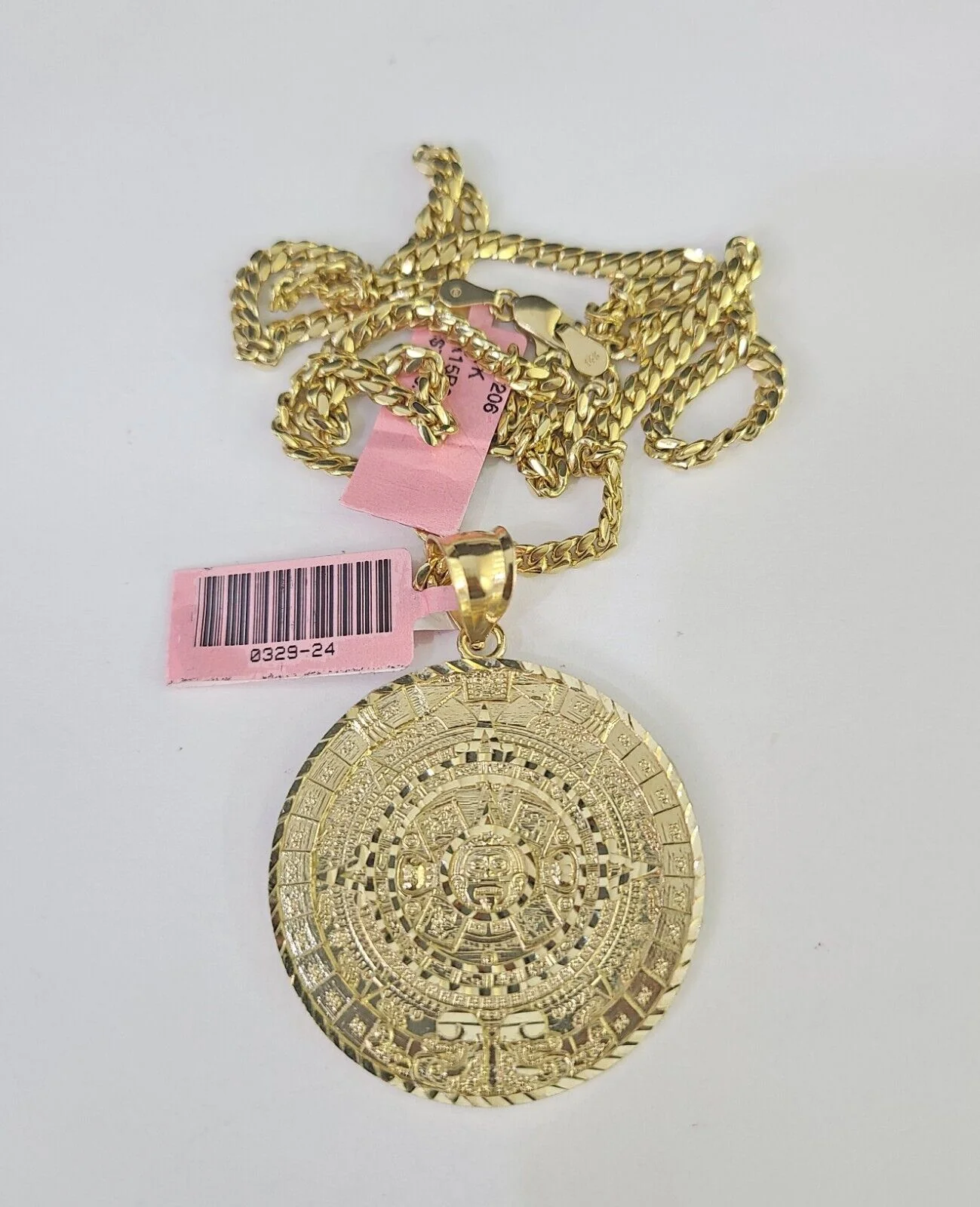 Real 14k Solid Chain Mayan Calendar Charm Set Miami Cuban 3mm Necklace Pendant - Image 5