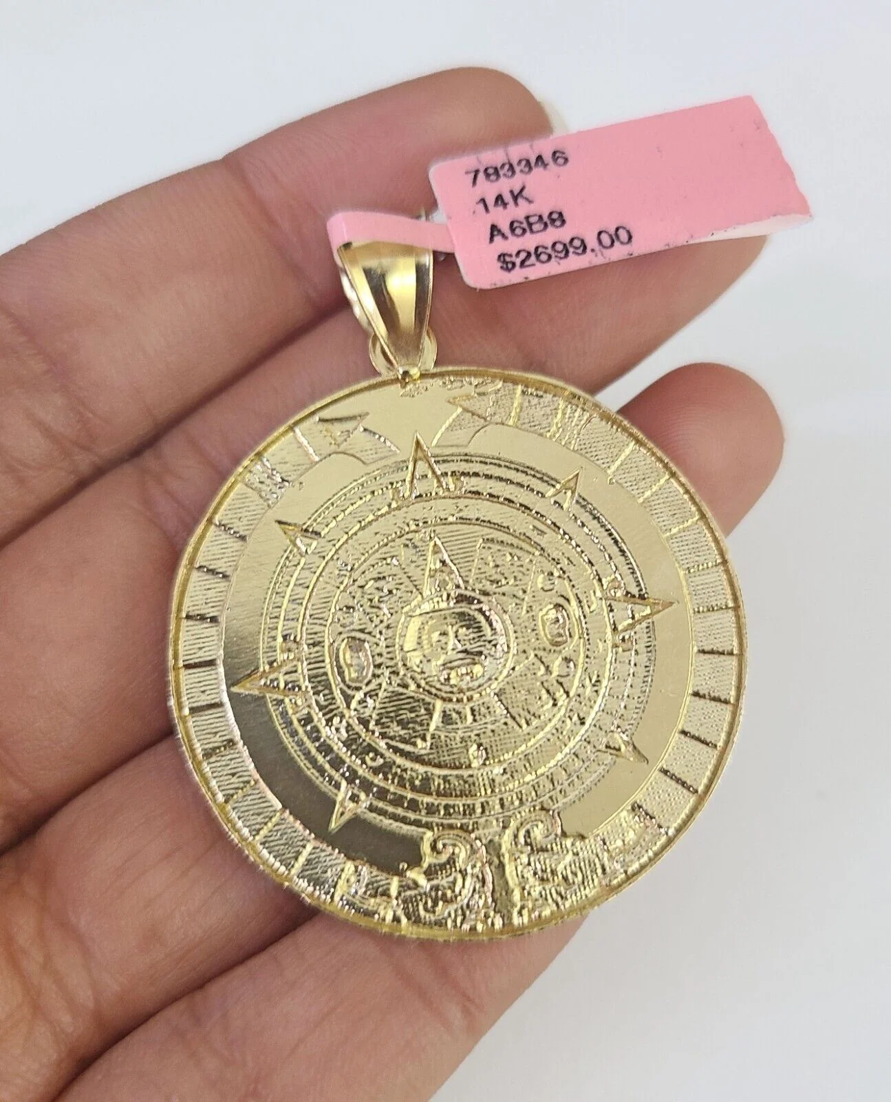 Real 14k Solid Chain Mayan Calendar Charm Set Miami Cuban 3mm Necklace Pendant - Image 7