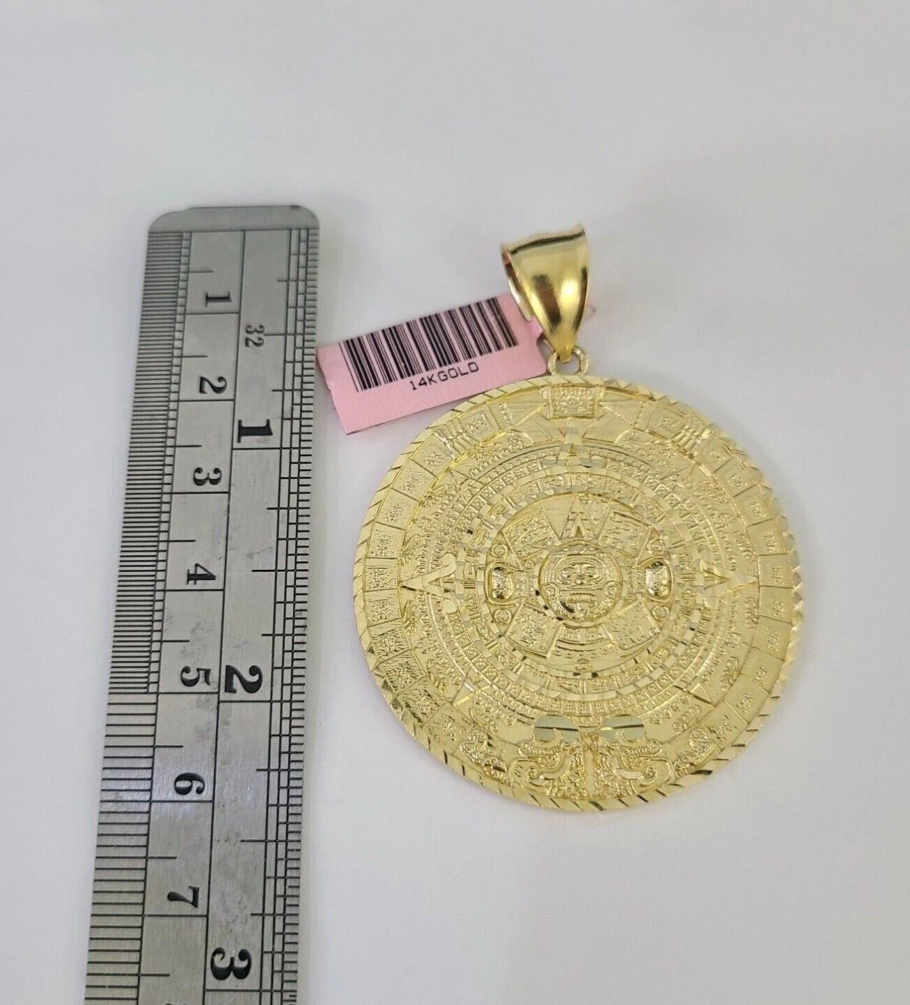 Real 14k Solid Chain Mayan Calendar Charm Set Miami Cuban 6mm Necklace Gold - Image 2