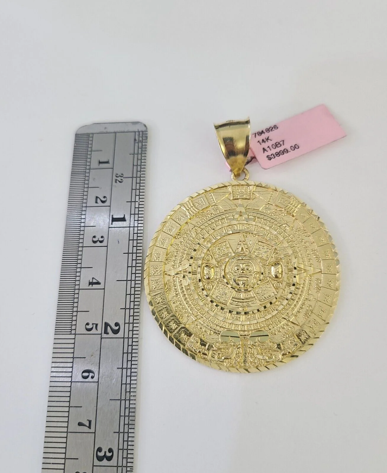 Real 14k Solid Chain Mayan Calendar Charm Set Miami Cuban Link 6mm Necklace - Image 4