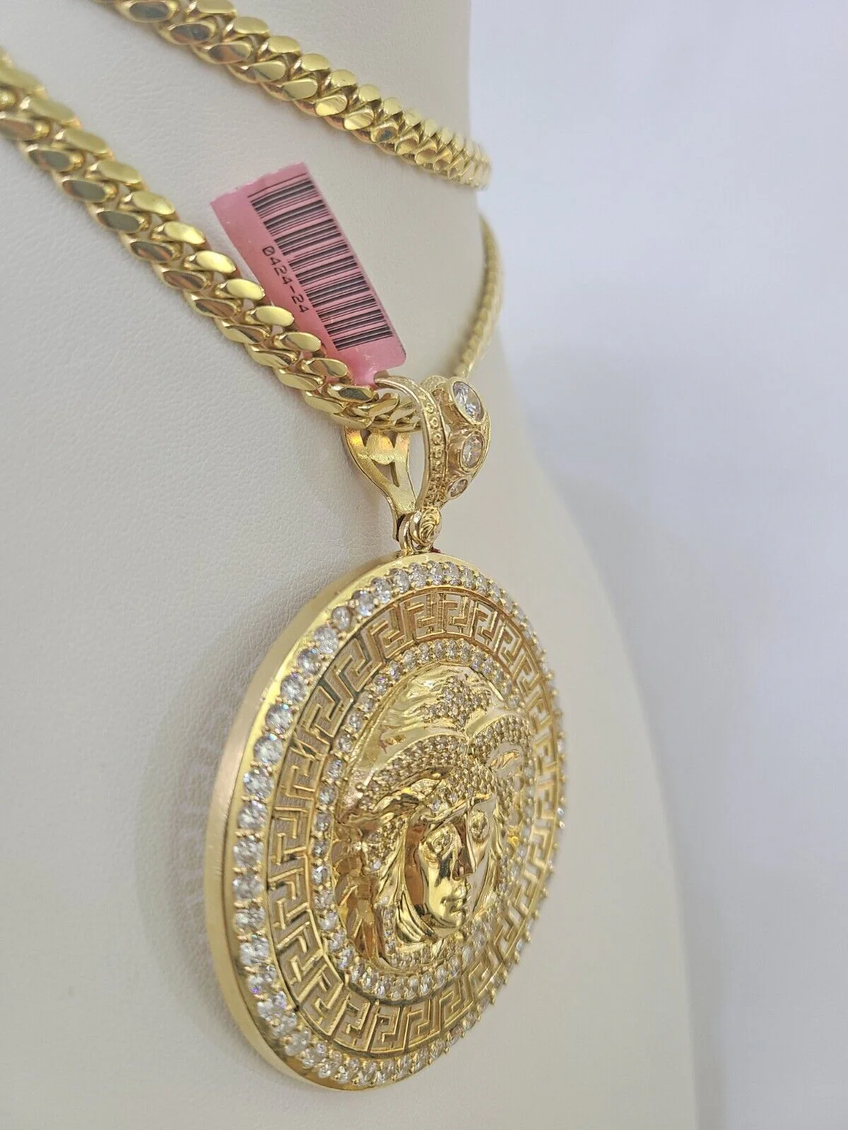 Real 14k Solid Chain Medusa Head Charm Set Miami Cuban Link 6mm Necklace Pendant - Image 2