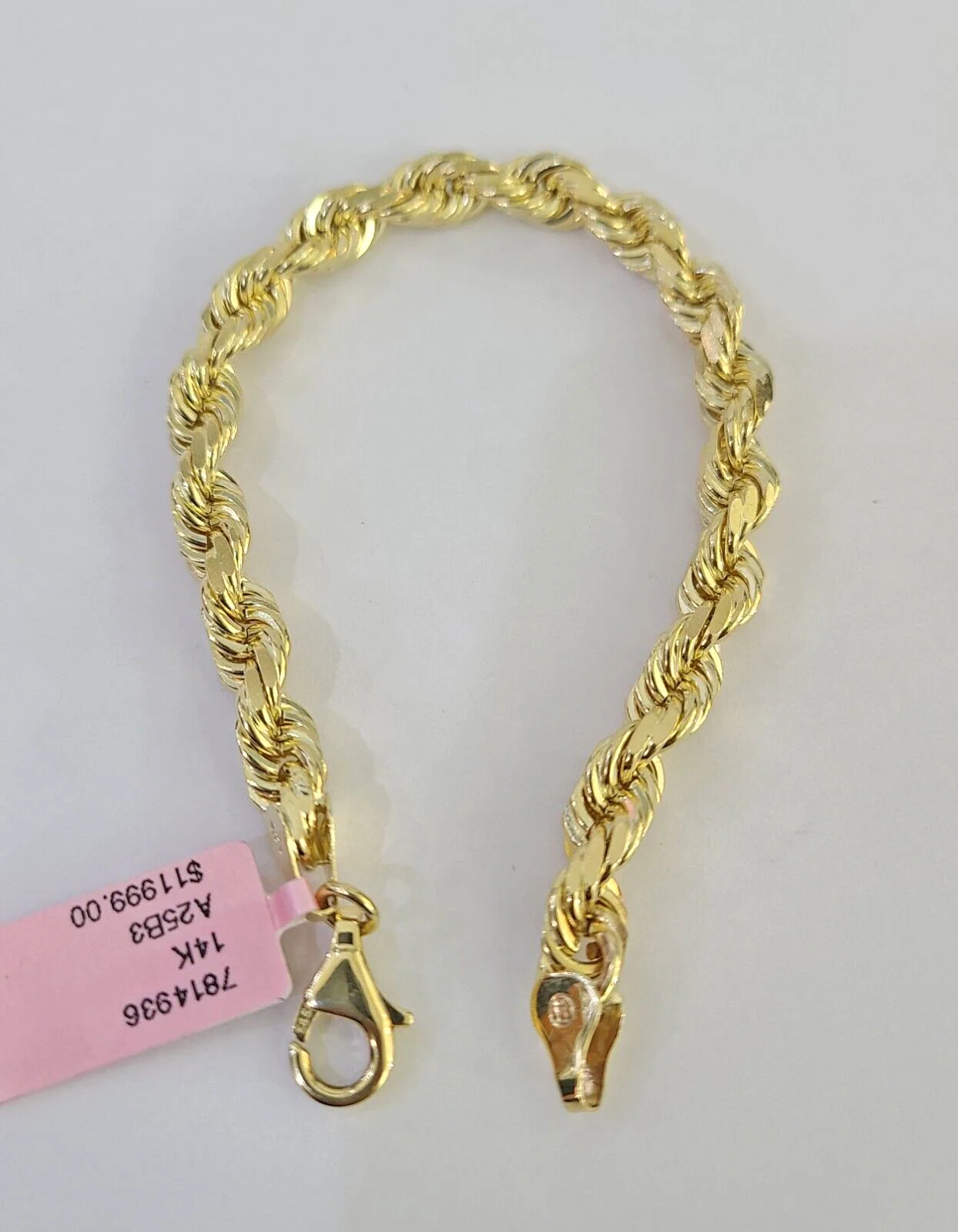 Real 14k Solid Rope Bracelet 7mm 7 Inch Men Women Diamond Cut Yellow Gold - Image 5