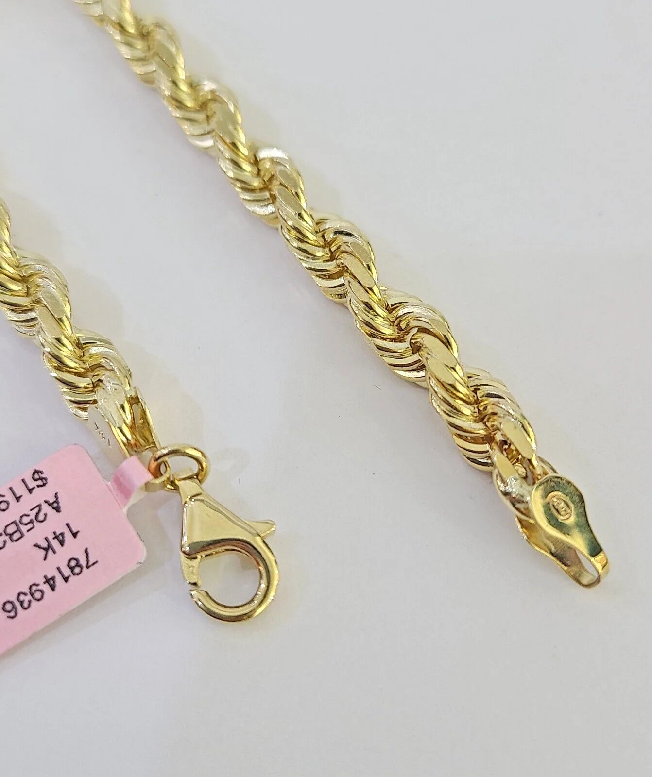 Real 14k Solid Rope Bracelet 7mm 7 Inch Men Women Diamond Cut Yellow Gold - Image 6