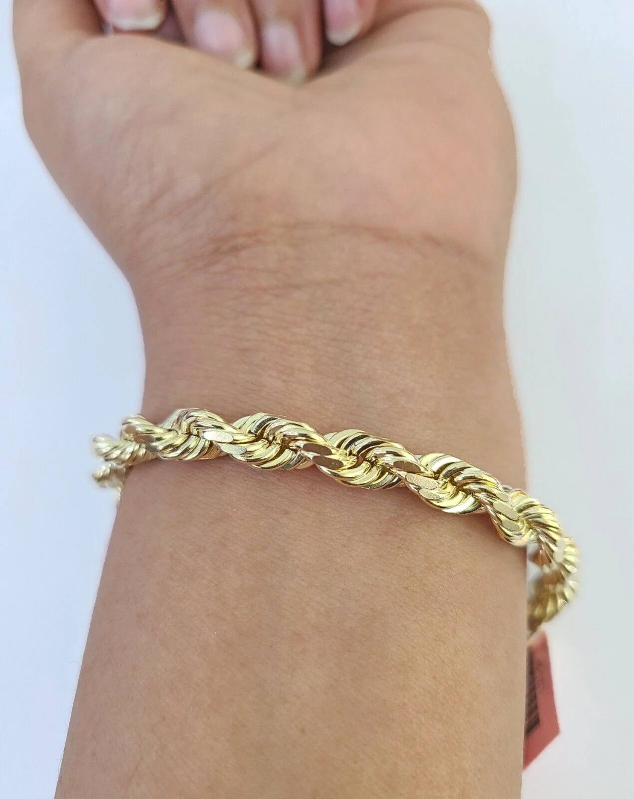 Real 14k Solid Rope Bracelet 7mm 7 Inch Men Women Diamond Cut Yellow Gold - Image 7
