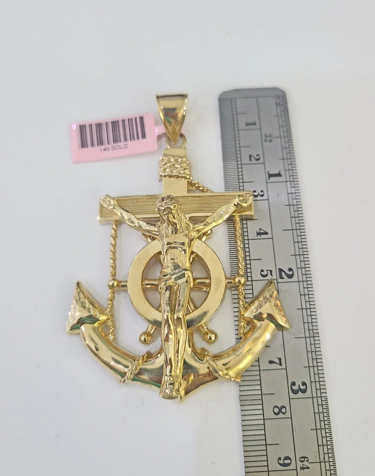 Real 14k Solid Rope Chain Jesus Anchor Charm Set 6mm 18"-30" Necklace Gold - Image 3
