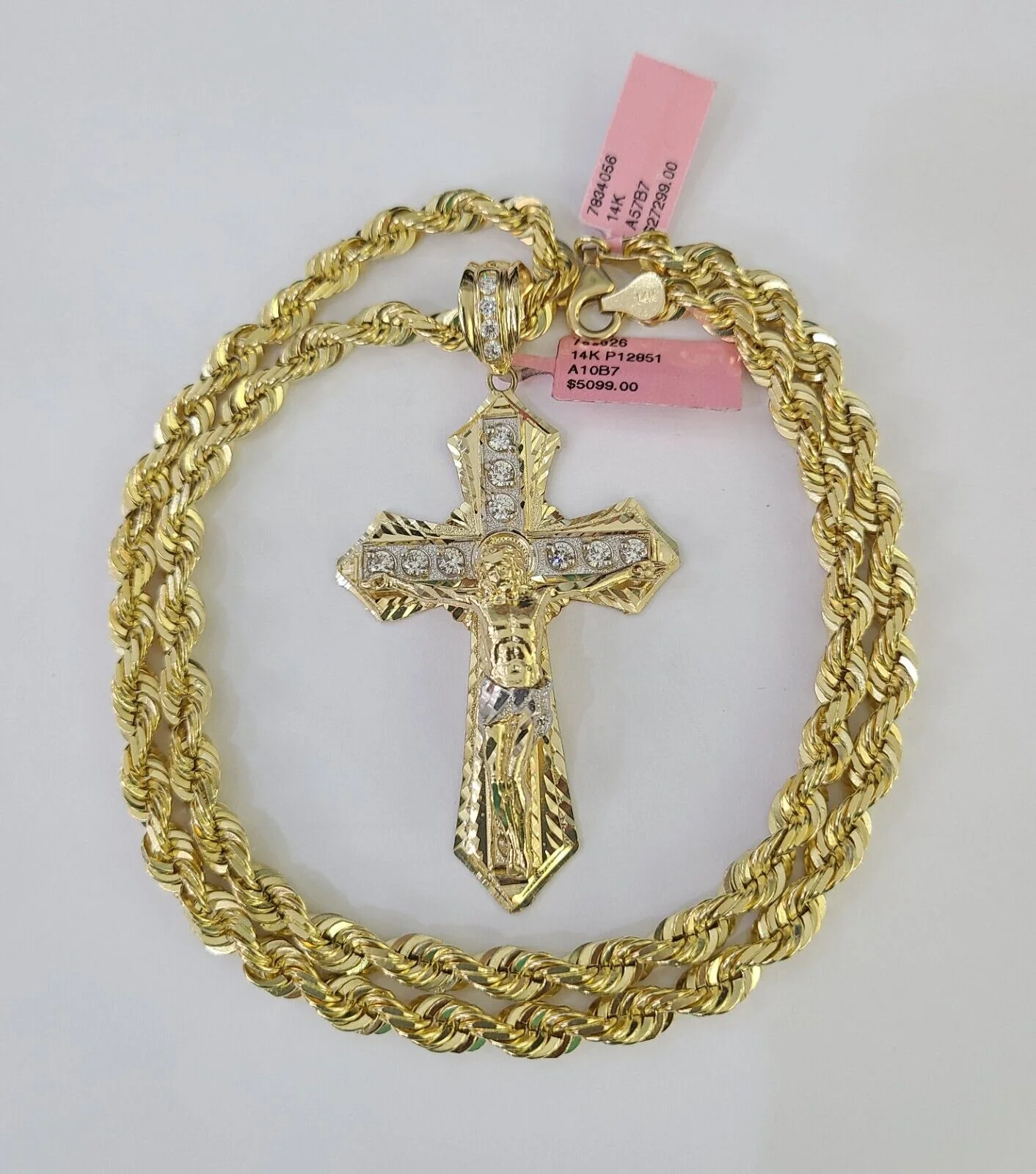 Real 14k Solid Rope Chain Jesus Cross Charm Set 6mm 18"-30" Necklace Gold - Image 4