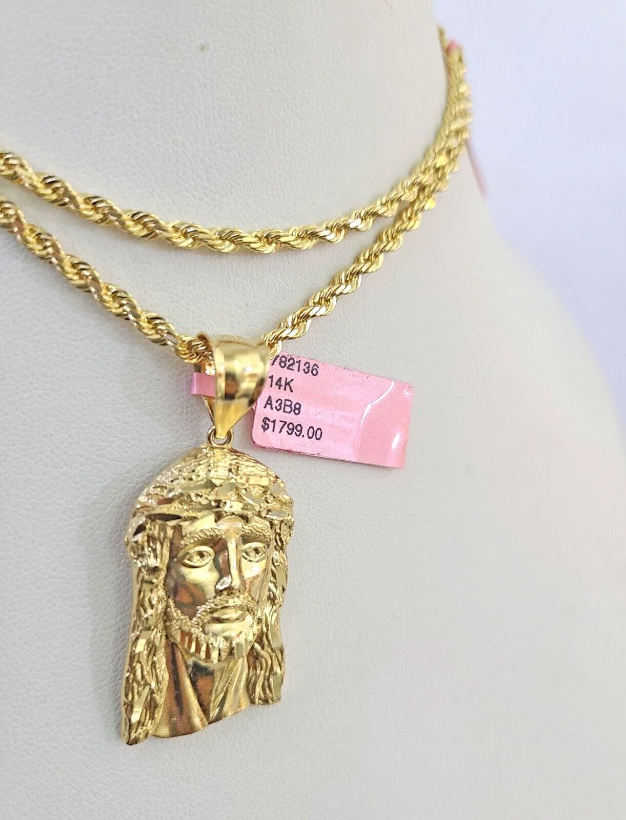 Real 14k Solid Rope Chain Jesus Head Charm Set 3mm 18"-26" Necklace Yellow Gold - Image 7