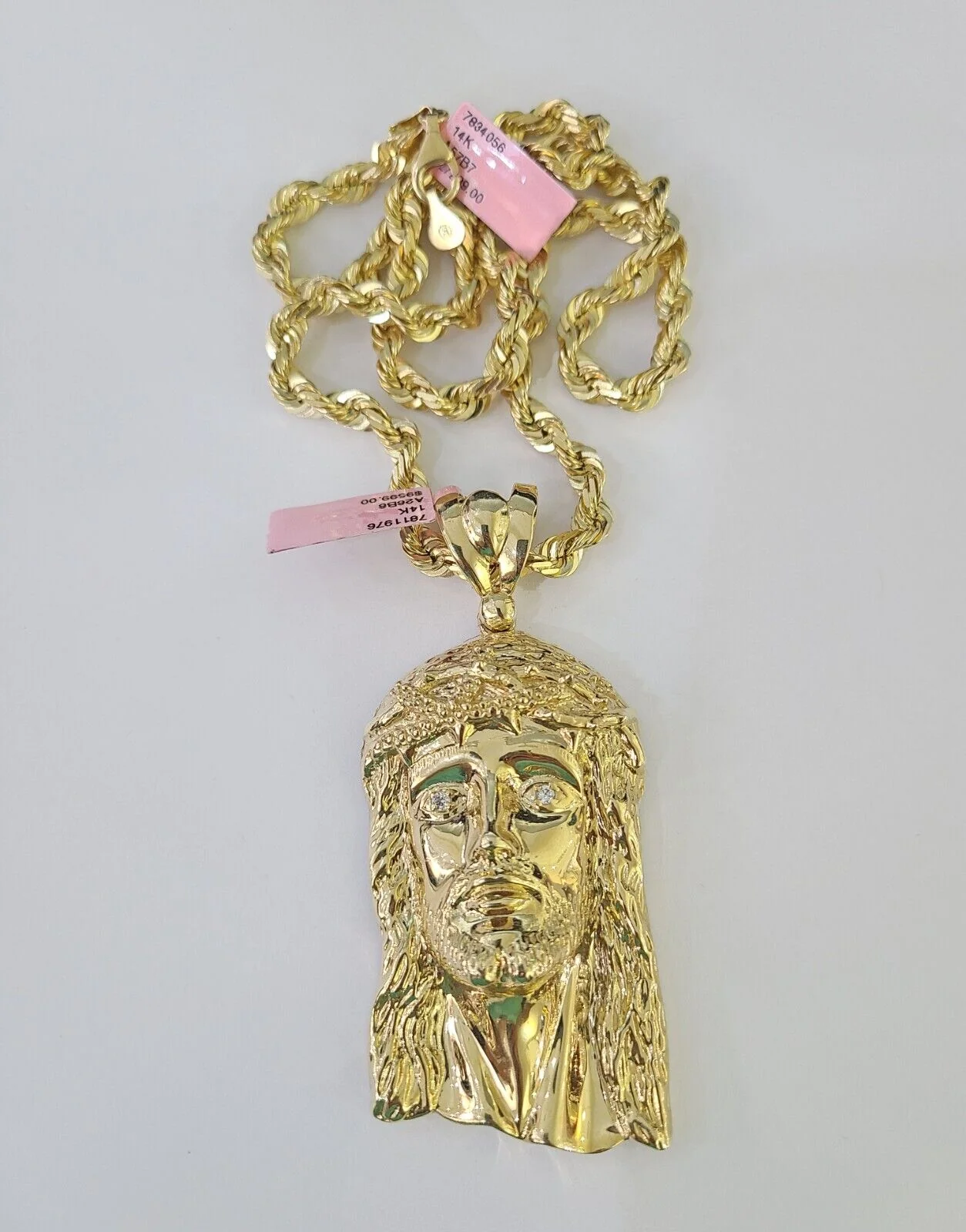 Real 14k Solid Rope Chain Jesus Head Charm Set 6mm 18"-30" Necklace Gold - Image 5