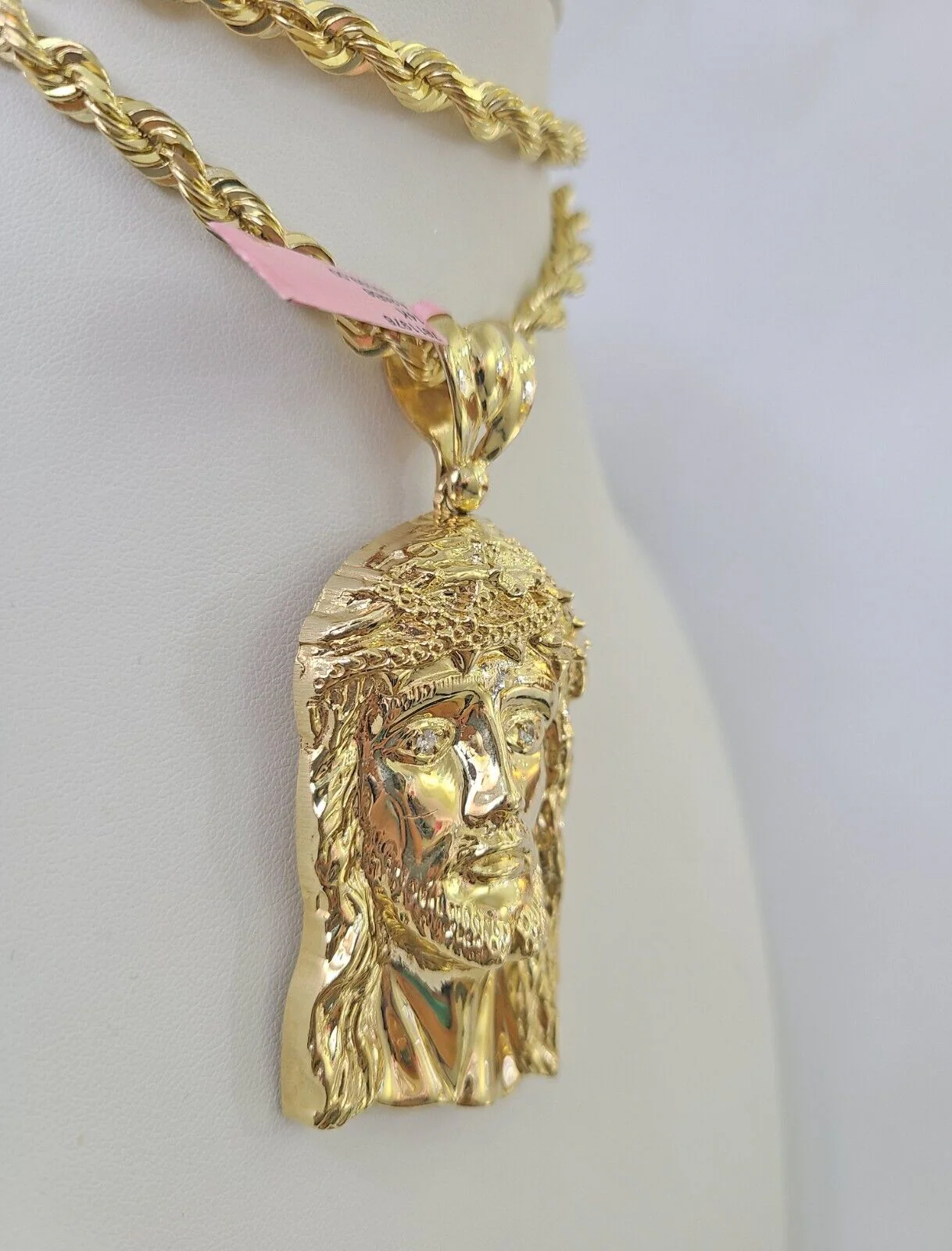 Real 14k Solid Rope Chain Jesus Head Charm Set 6mm 18"-30" Necklace Gold - Image 6