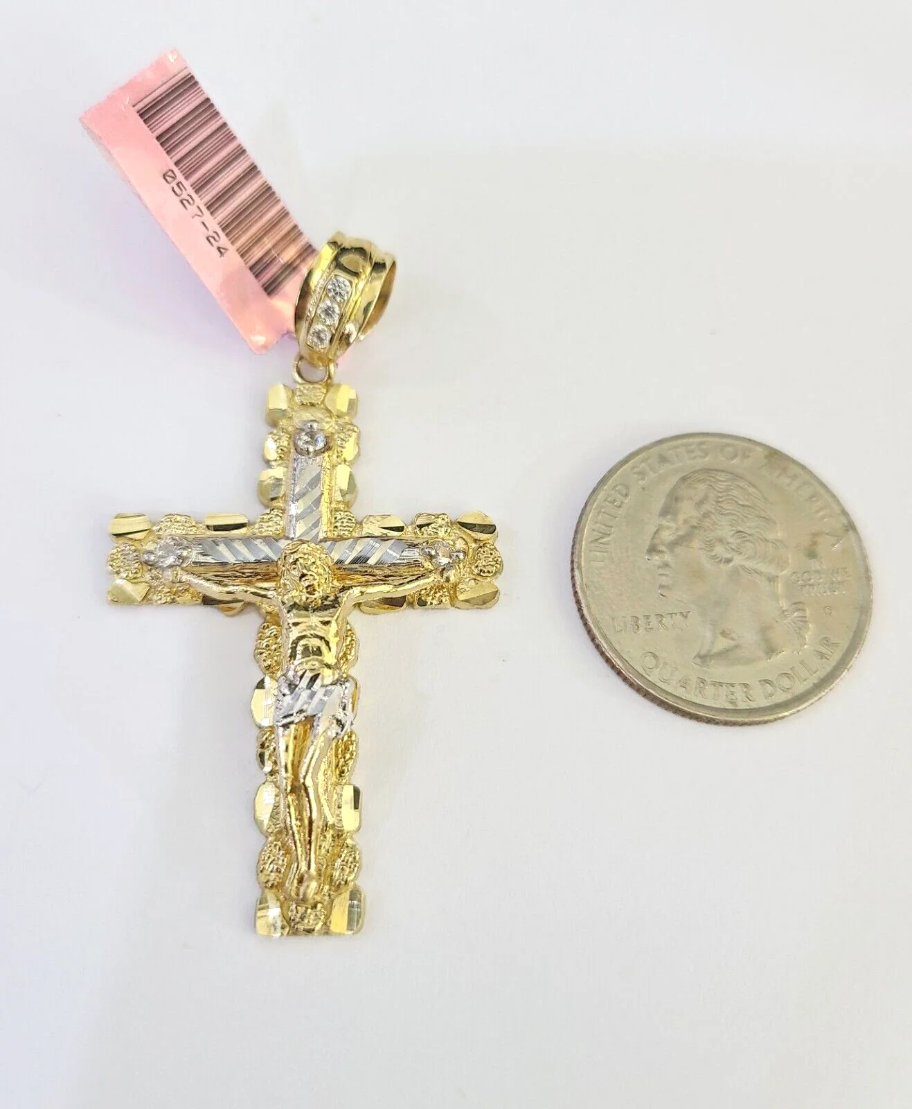 Real 14k Solid Rope Chain Jesus Nugget Cross Charm Set 3mm 18"-26" Necklace Gold - Image 2